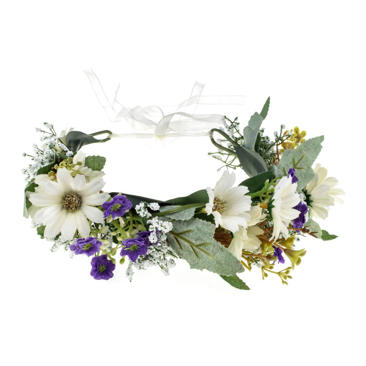 Rose Flower Headband Floral Crown Garland Halo - Daisy White Wedding Hair Accessory for Brides, Flower Girls, Festivals & Boho Style Outfits