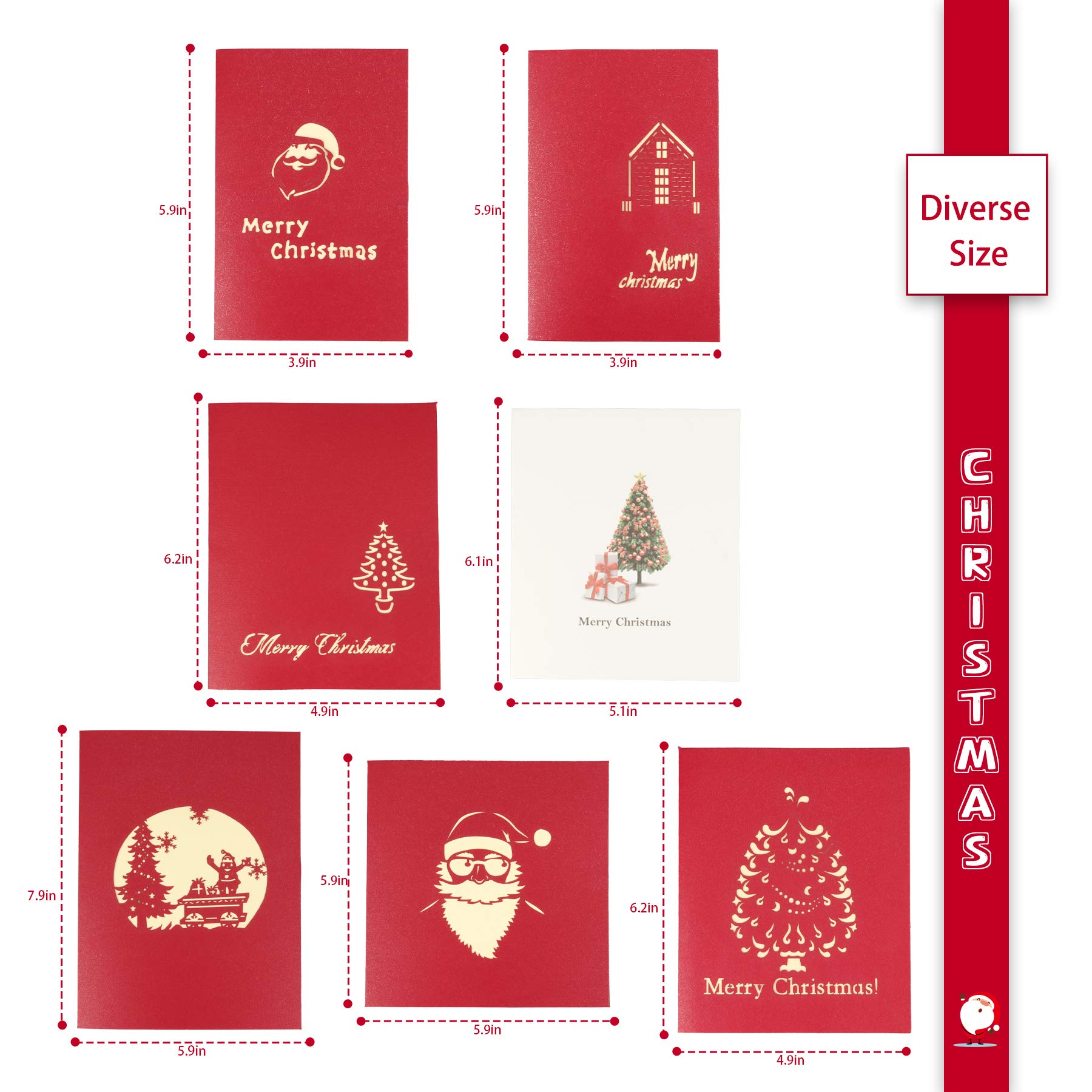 3D Christmas Pop Up Greeting Cards - Handmade Holiday Thank You Cards with 7 Envelopes for Xmas, Valentine's Day Gifts (7Pcs) - Perfect for Holiday Greetings, Office Party Favors & Family Keepsakes