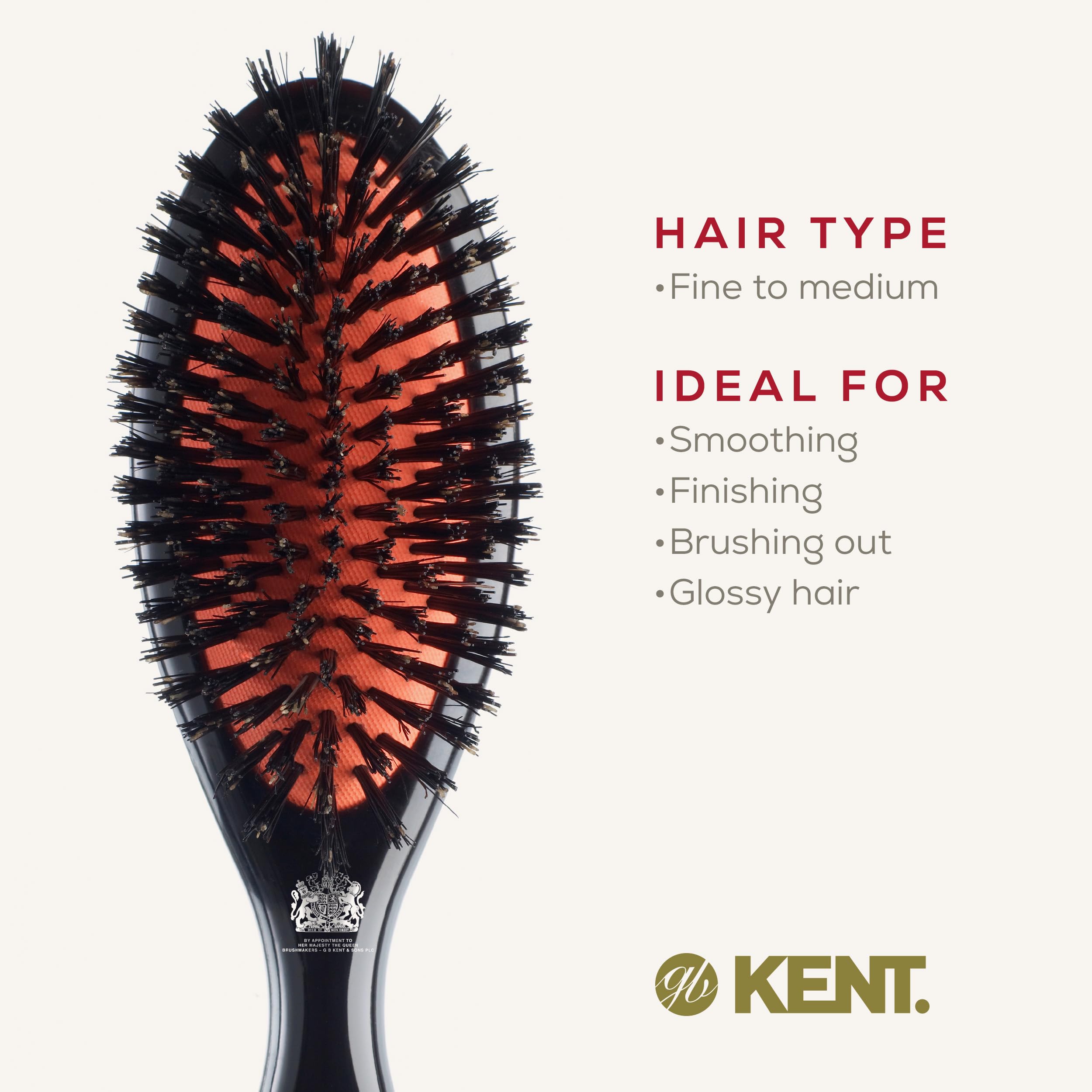 Kent Medium Pure Black Bristle Cushioned Hair Brush - Professional Styling Brush for Smooth & Tangle-Free Hair (Pack of 1) - Perfect for Daily Hair Care & Salon Use