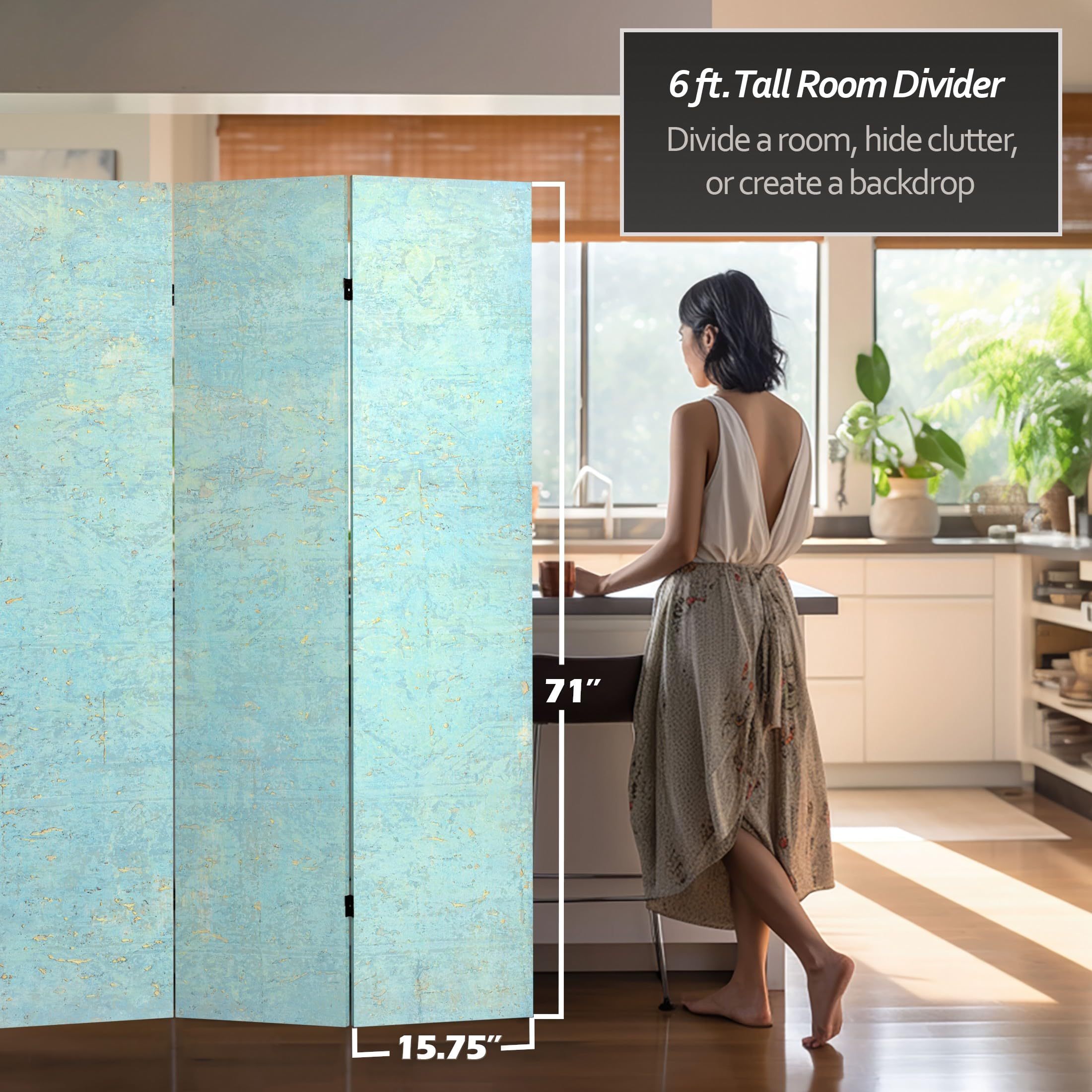 6 ft. Tall Double Sided Blue Canvas Room Divider with Red Lantern & Sky Voice Design - Perfect for Home Decor, Office Partition & Asian-Themed Events