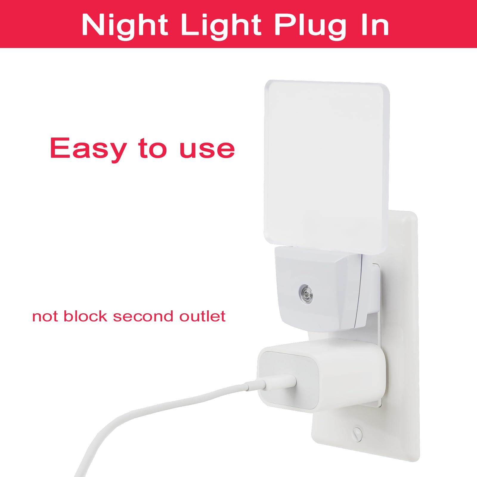 Greenic Red LED Night Light 2 Pack - Auto On/Off Plug in Night Light with Dusk to Dawn Sensor | Perfect for Bedroom, Nursery, Hallway & Bathroom Safety Lighting