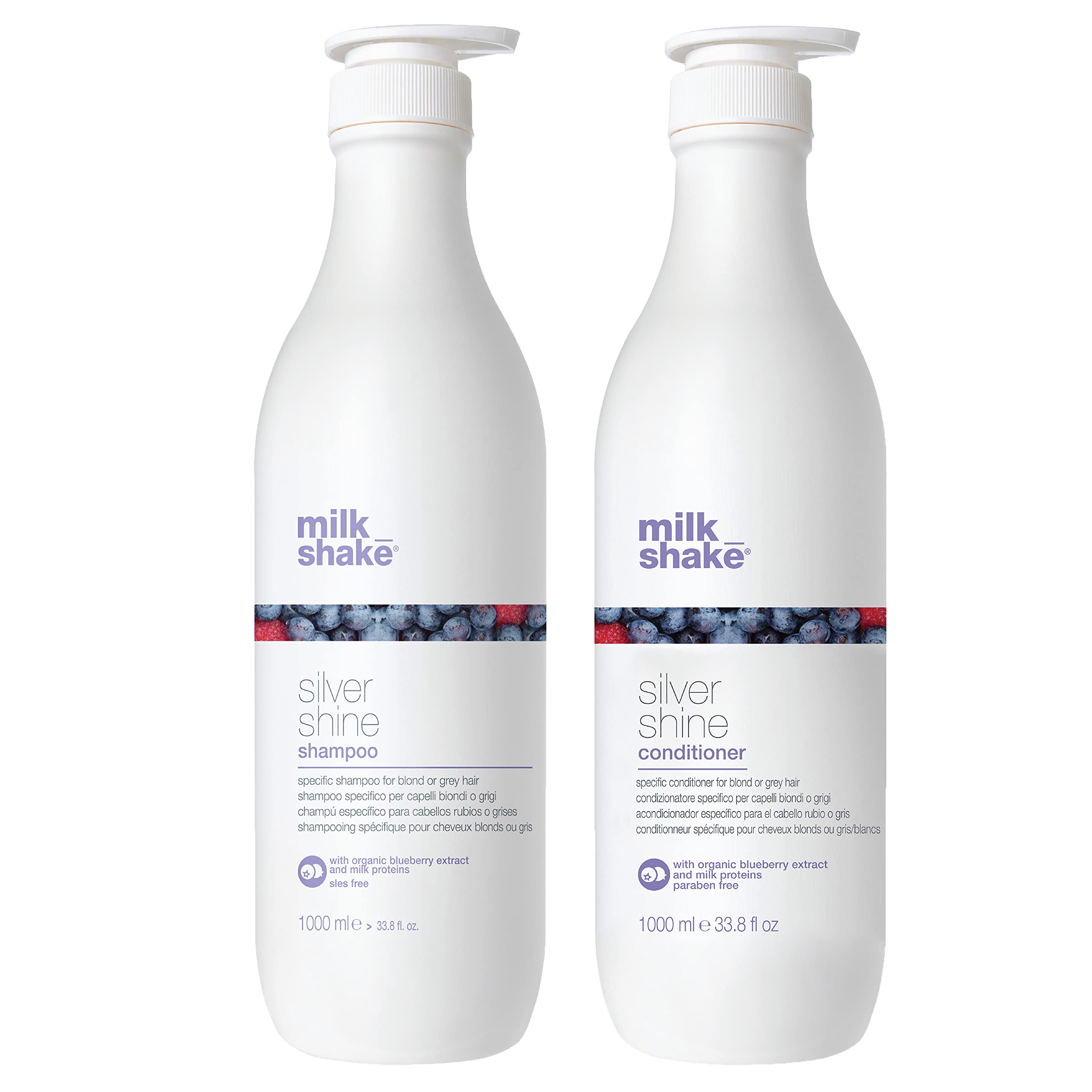 Milk_Shake Silver Shine Shampoo & Conditioner Set - 1000mL Each for Blonde, Gray & Silver Hair - Eliminates Brassiness & Enhances Shine - Perfect for Color-Treated & Natural Gray Hair Care Routine