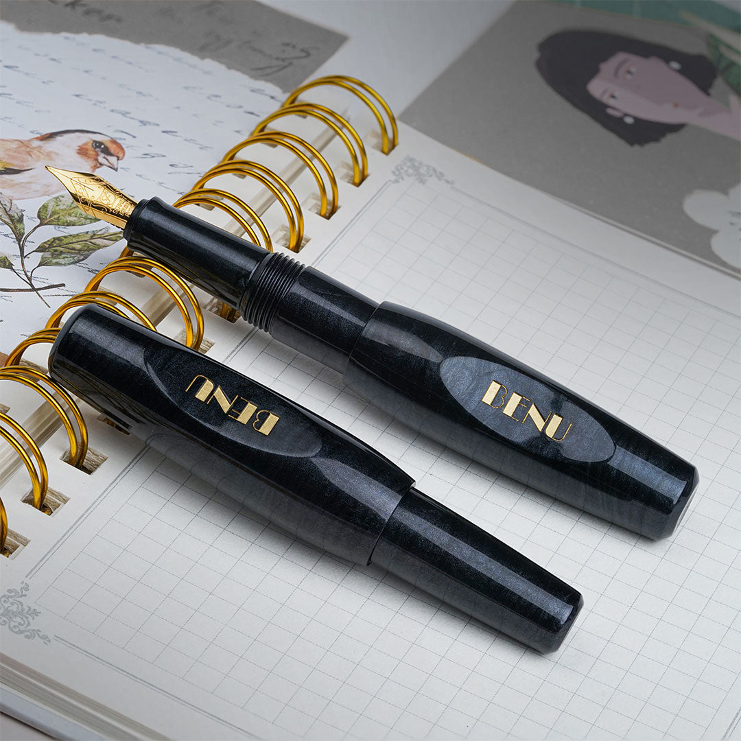 Benu Pixie Pocket Fountain Pen - Smoky Black Ink, Compact & Portable for Everyday Writing, Journaling, and Note-Taking