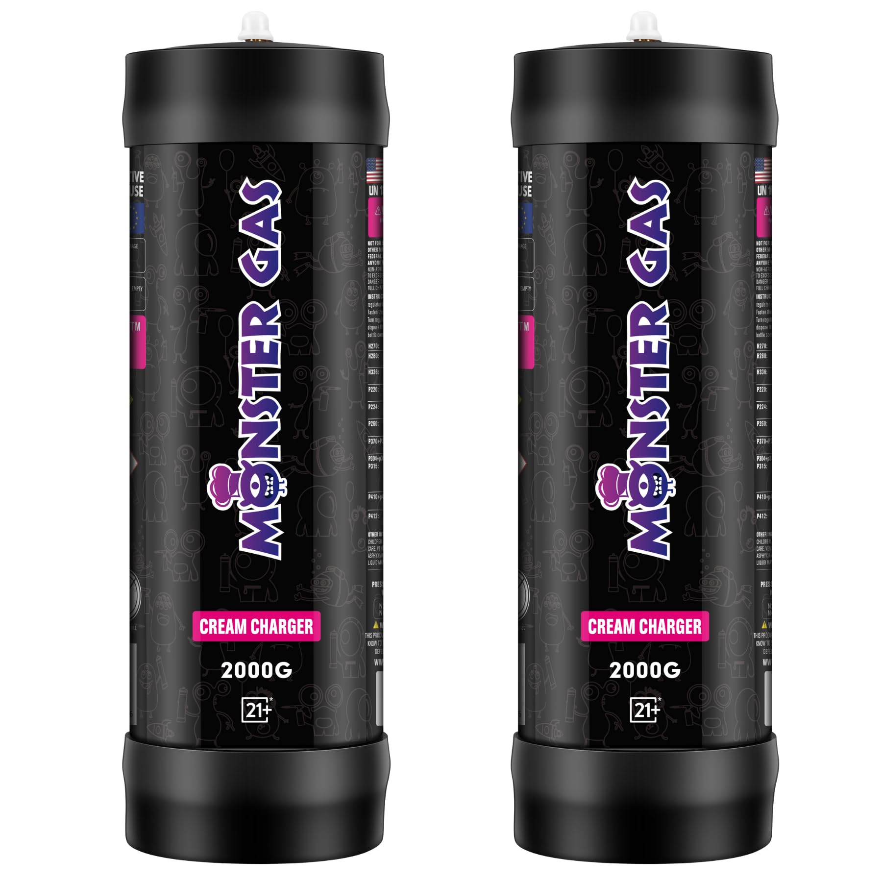 Premium Whipped Cream Charger 2000g 3.3L - Food Grade Nitrous Oxide Tank for Professional Desserts & Coffee Toppings (2 Cylinders) - Perfect for Bakeries, Cafes & Home Chefs