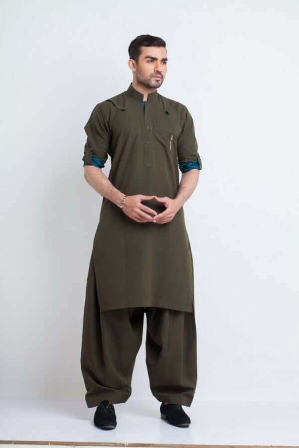 Premium Dark Green Mixed Cotton Shalwar Kameez for Women - Traditional Pakistani Suit with Embroidery | Perfect for Eid, Weddings & Special Occasions