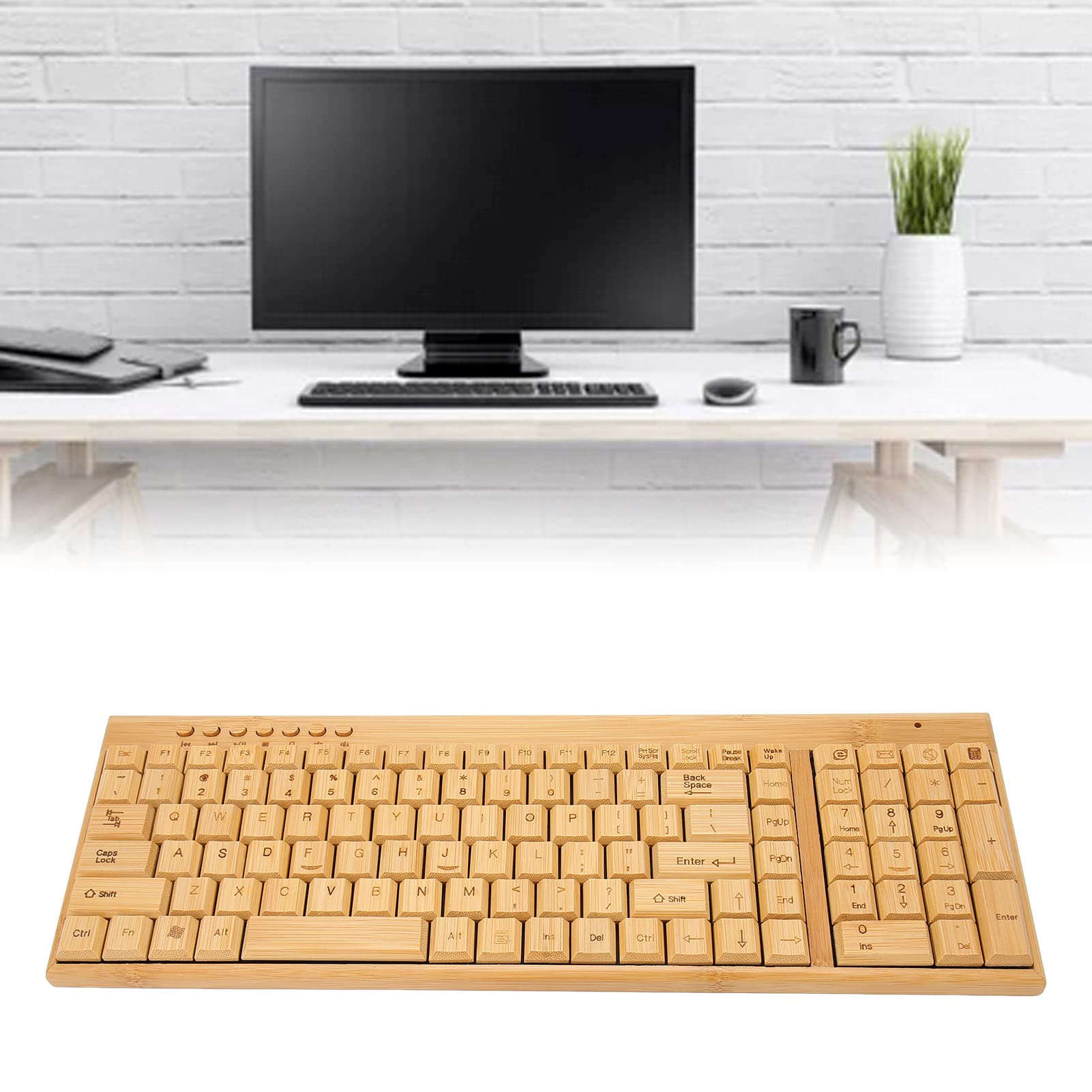 2.4GHz Wireless Keyboard and Mouse Combo with USB Receiver - Ergonomic Bamboo Wood Computer Control Devices for Home Office, Gaming & Productivity