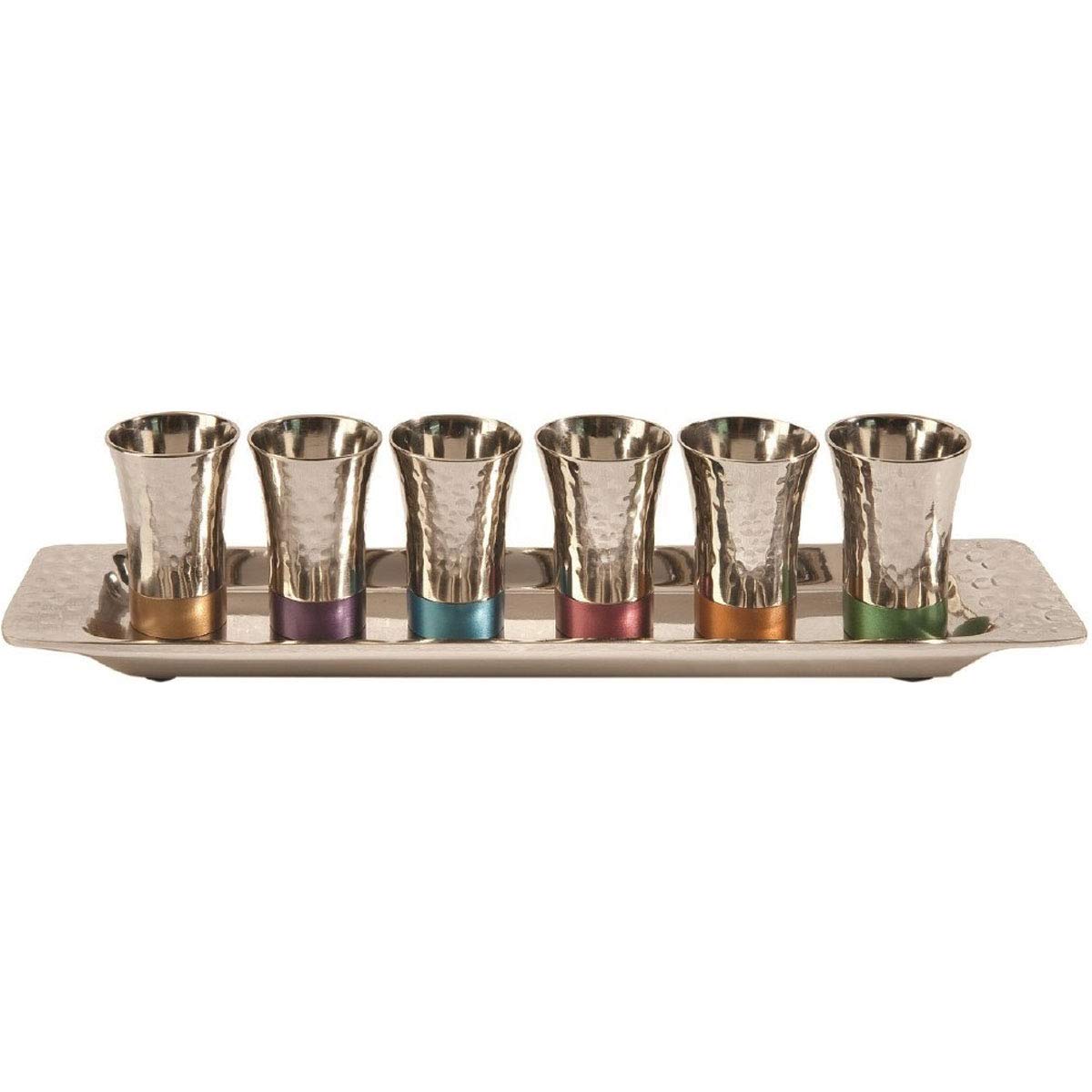 Yair Emanuel 6-Piece Hammered Aluminum Liquor Set with Tray - Elegant Wine Goblets for Whiskey, Vodka & Cocktails - Perfect for Home Bars, Dinner Parties & Gift Giving