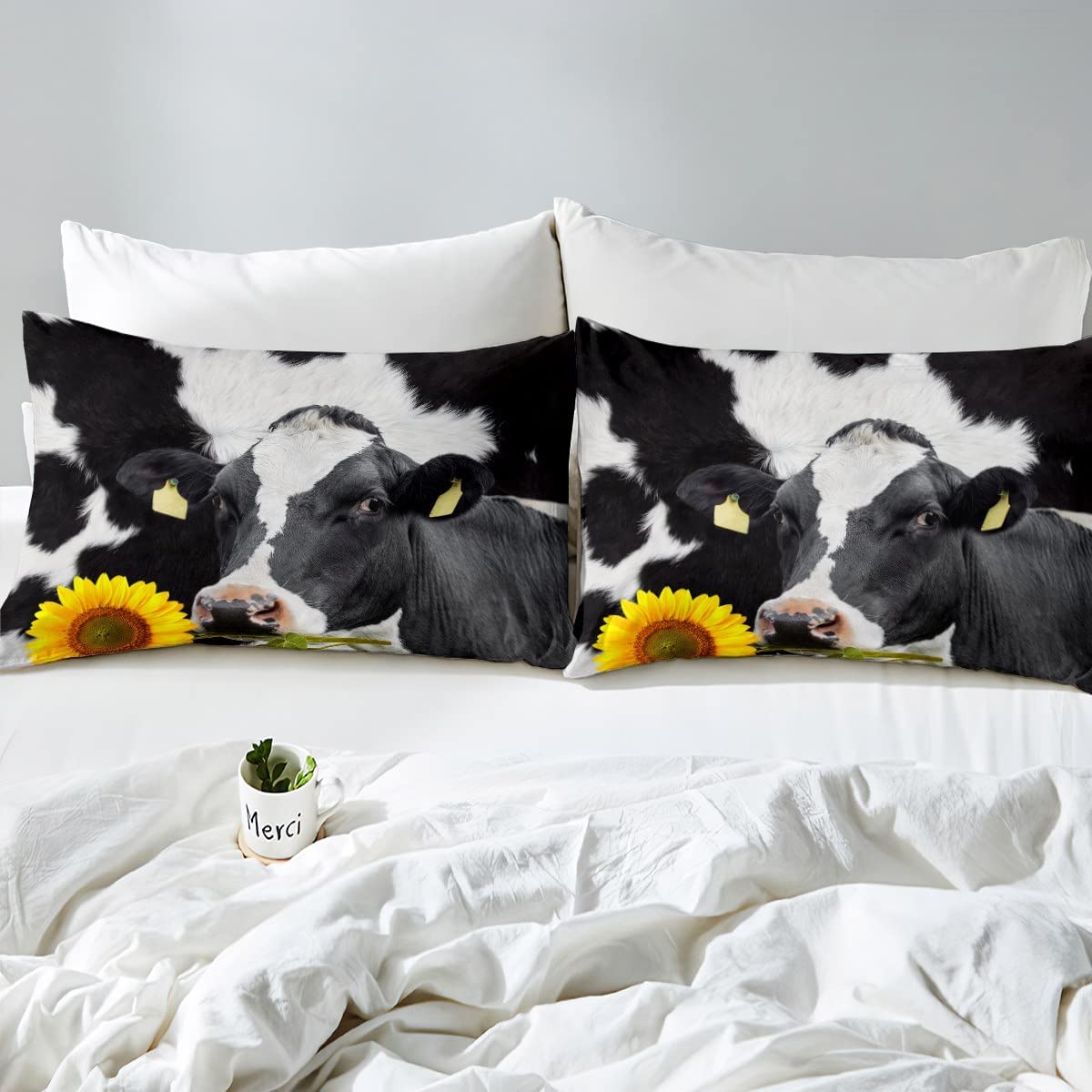Sunflower Farmhouse Twin Duvet Cover Set - Black & White Cow Print Bedding with 1 Pillow Sham | Soft Animal Themed Comforter Cover for Kids & Boys | Perfect for Farmhouse Decor, Kids' Rooms & Cozy Bedrooms