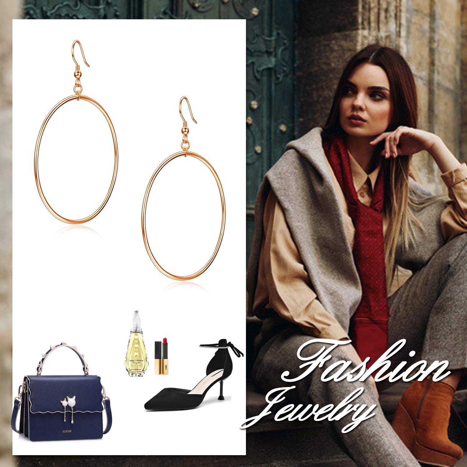 Sterling Silver/Rose Gold/Gold Plated Large Hoop Earrings for Women - 40mm/50mm/60mm Circle Dangle Drop Earrings - Perfect for Parties, Weddings & Everyday Wear