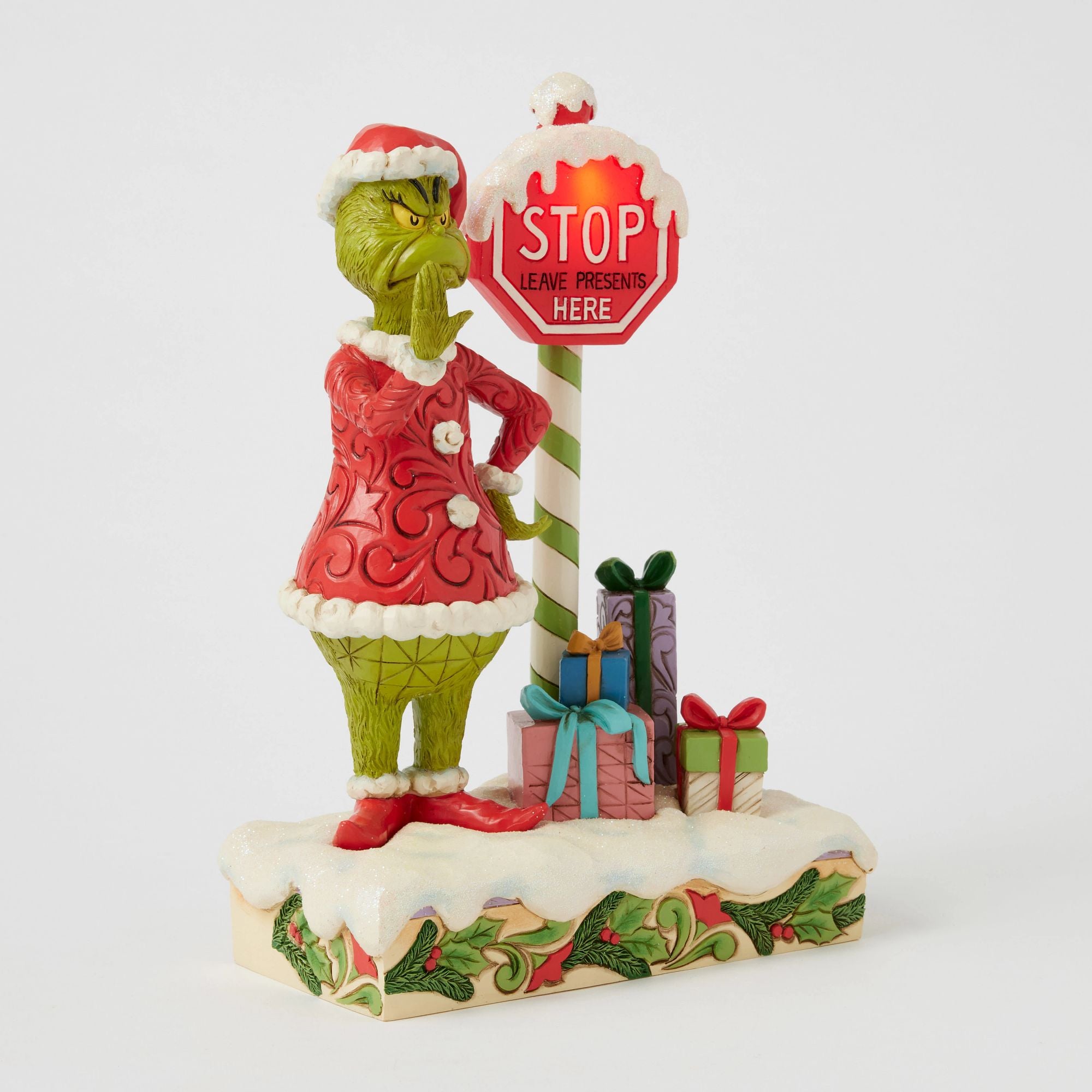 Grinch by Stop Sign LED Figurine - Christmas Decor, Holiday Home Decoration, Festive Party & Office Decor for Xmas