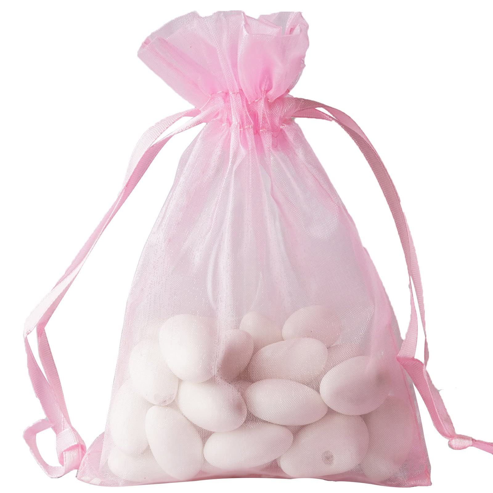 50-Pack 4x6 Inch Pink Organza Drawstring Bags for Wedding Favors, Party Gifts, Jewelry Pouches & Candy Packaging - Elegant Gift Bags for Bridal Showers, Baby Showers & Special Occasions