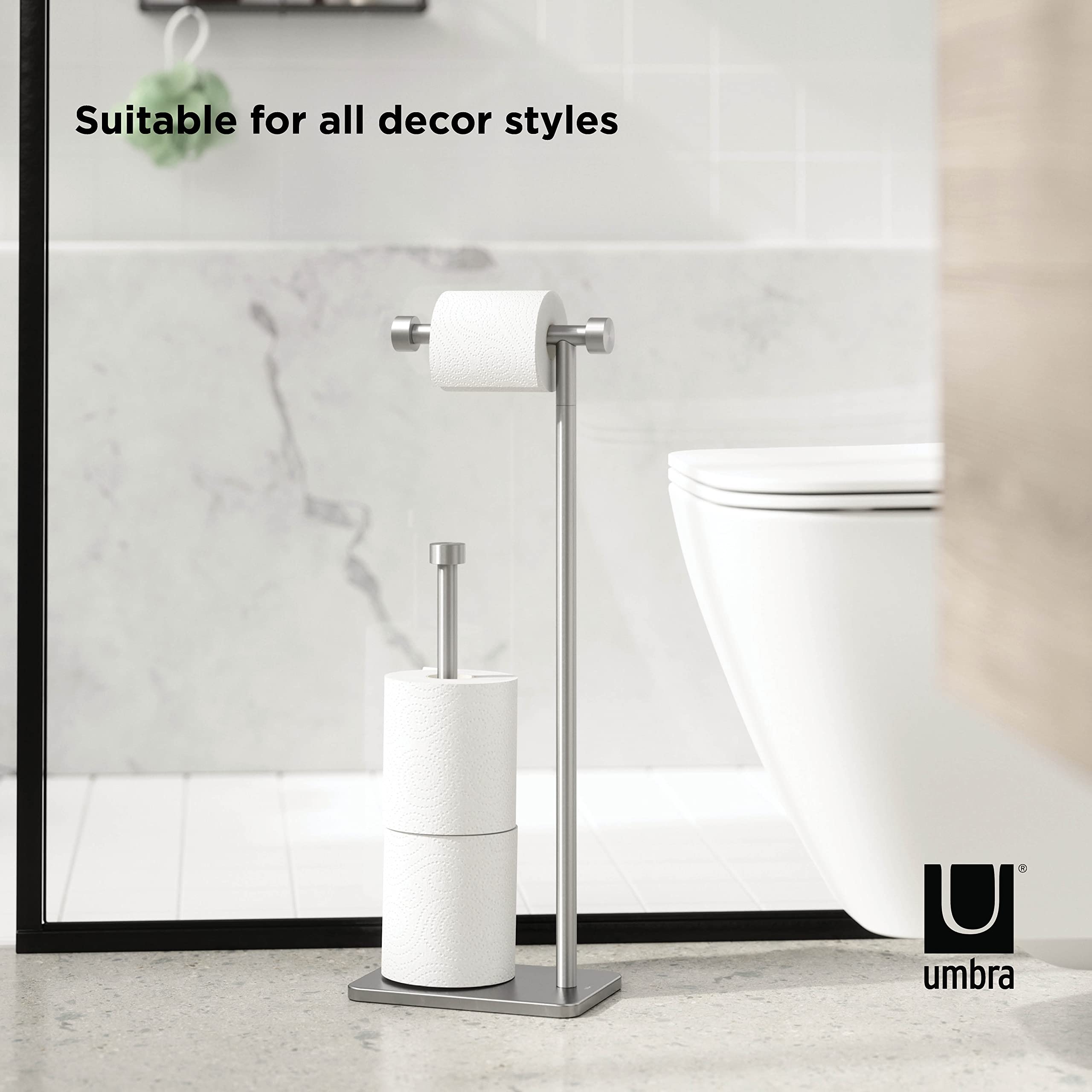 Umbra Cappa Modern Toilet Paper Holder with Reserve Storage - Brushed Nickel Finish - Bathroom Organizer for Small Spaces & Stylish Home Decor