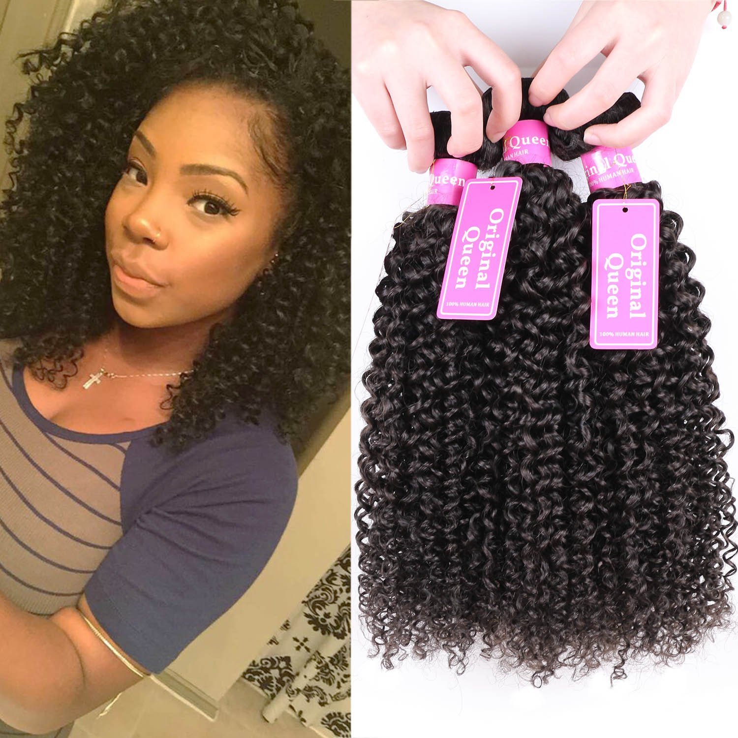 100% Brazilian Virgin Kinky Curly Human Hair Weave 3 Bundles - Unprocessed Deep Curly Hair Extensions (26