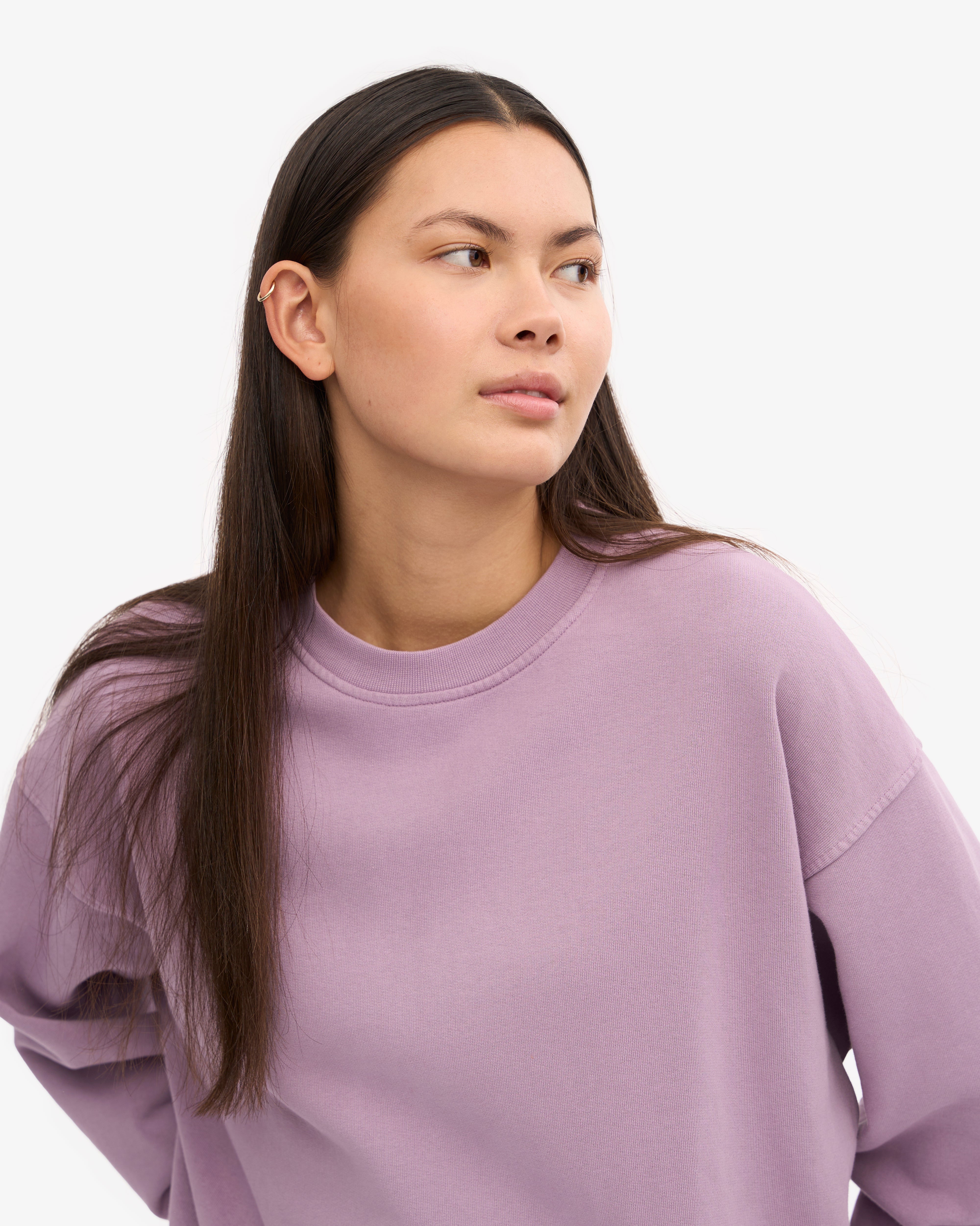 Organic Oversized Crewneck Sweatshirt for Women - Soft Pearly Purple Pullover | Cozy Loungewear & Casual Outfit for Fall & Winter