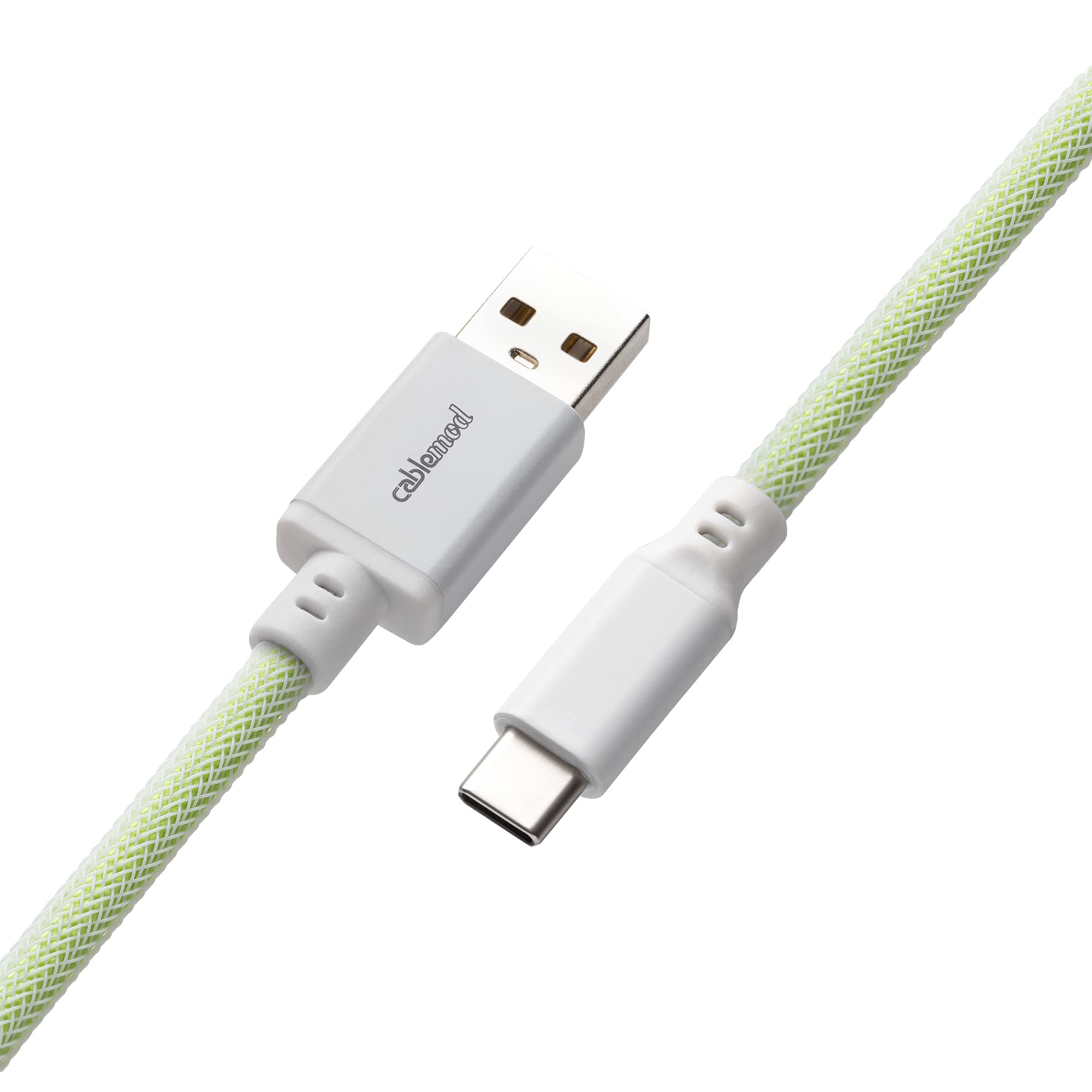 Premium Coiled USB A to USB C Keyboard Cable - 150cm Lime Sorbet Braided Cord for Mechanical Keyboards (Gaming, Office, Typing Setup)