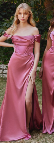 Luxury Off-the-Shoulder Corset Gown - Mauve Rose Satin Formal Dress for Prom, Evening Gala & Special Occasions