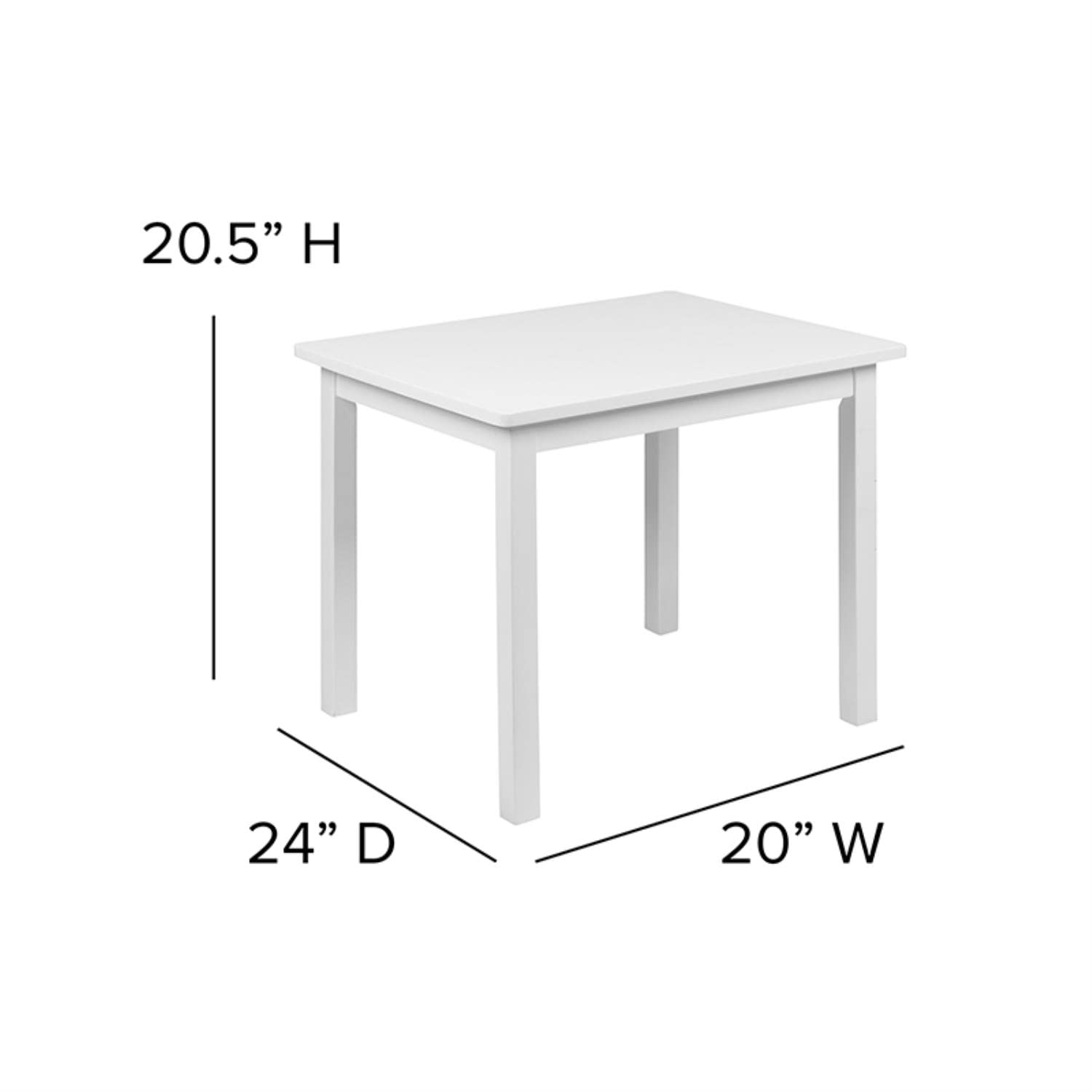 Flash Furniture Kyndl Kids Solid Hardwood Table and Chair Set - 3 Piece Playroom Furniture for Bedroom, Kitchen & Homeschool - White - Perfect for Arts & Crafts, Snack Time & Learning Activities