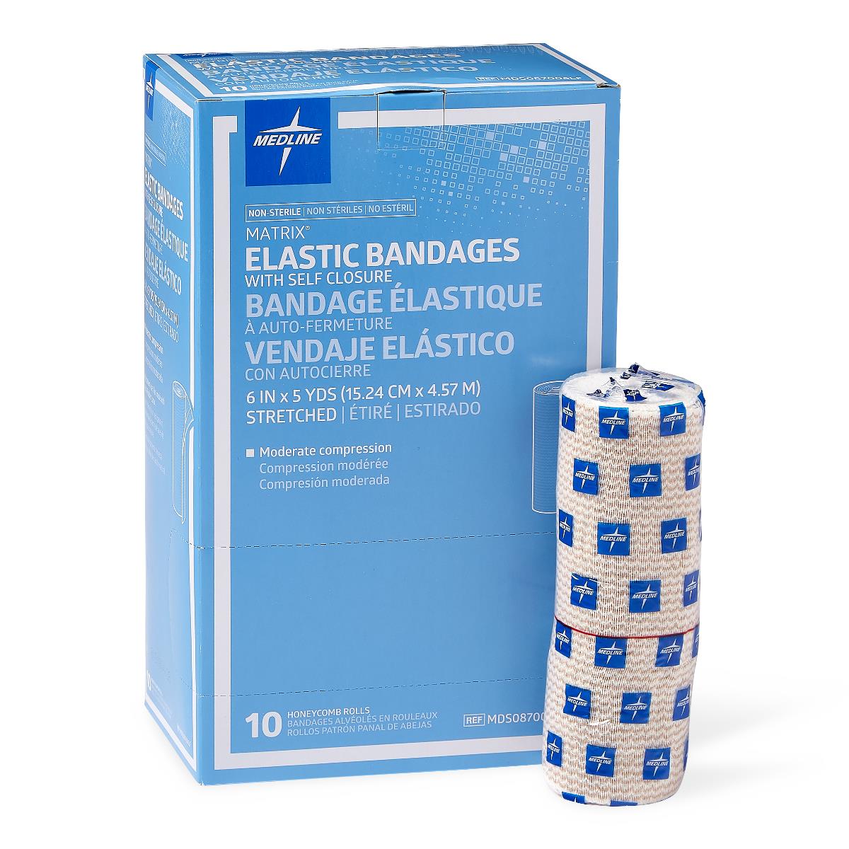 Matrix Elastic Bandage with Self-Closure - Stretchable, Non-Sterile, Multiple Sizes for Sports Injuries, First Aid & Wound Support