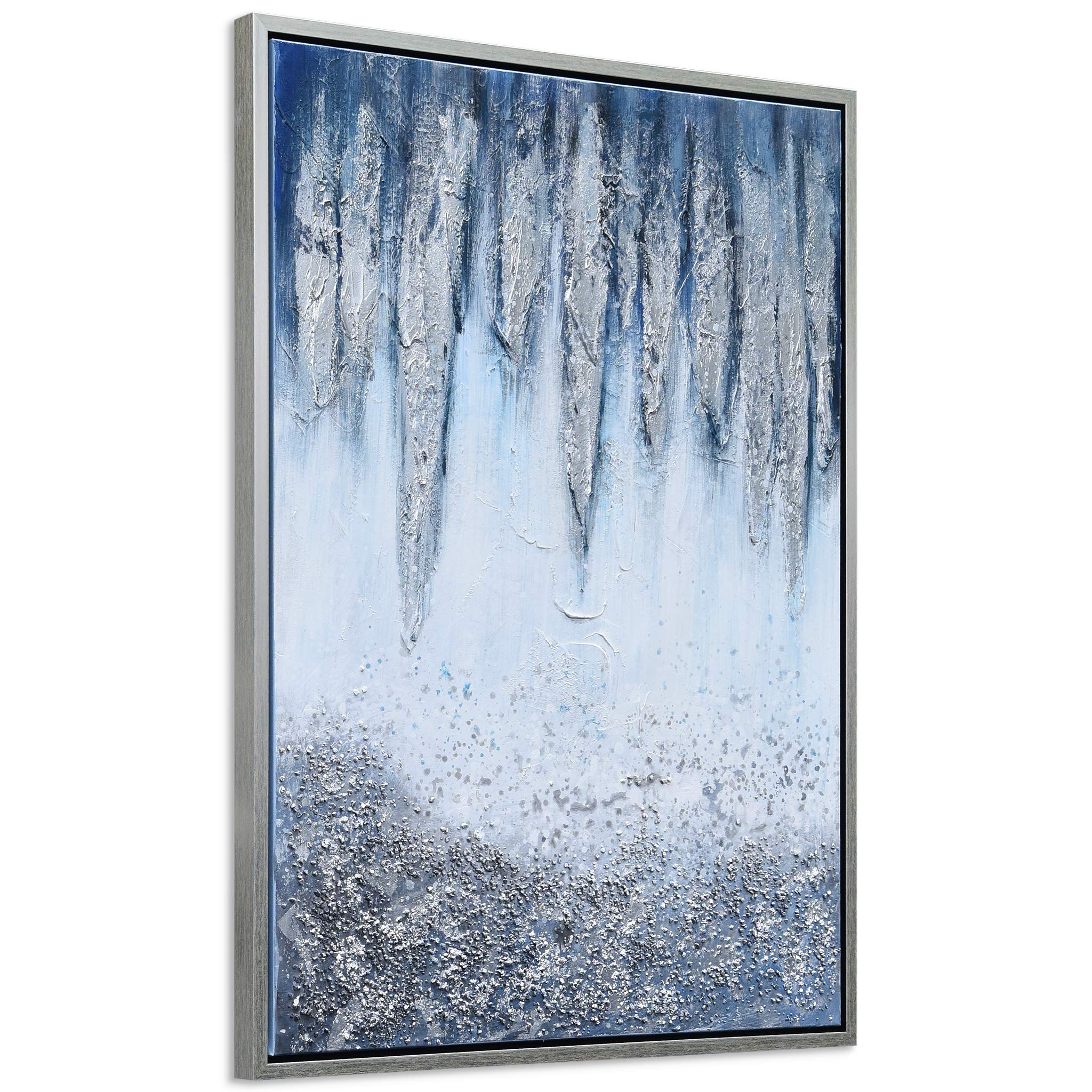 Abstract Wall Art Textured Hand Painted Canvas by Martin Edwards - Champagne Frame 40x30 Inches - Icicles Design - Modern Home & Office Decor for Living Room, Bedroom or Dining Area