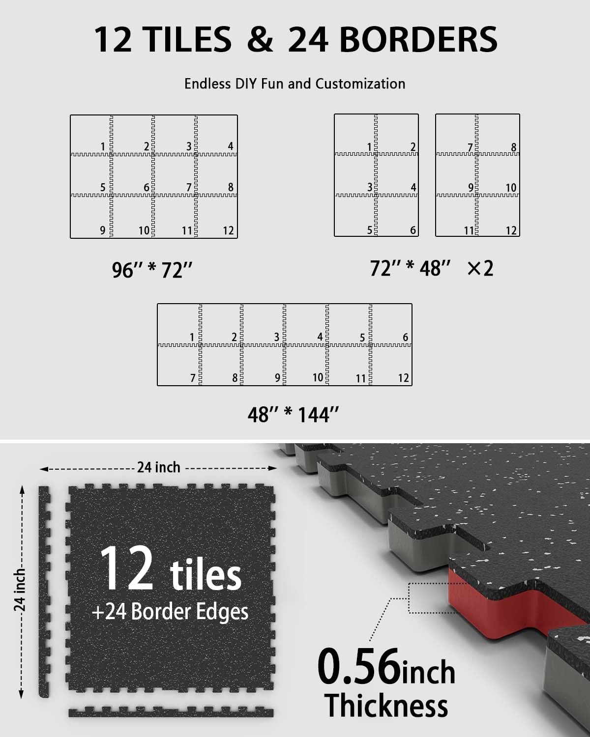Premium 0.56 Inch Thick EVA Foam Gym Flooring Mats - Interlocking Puzzle Rubber Exercise Mat for Home Gym Equipment Protection | Ideal for Weightlifting, Yoga & Cardio Workouts