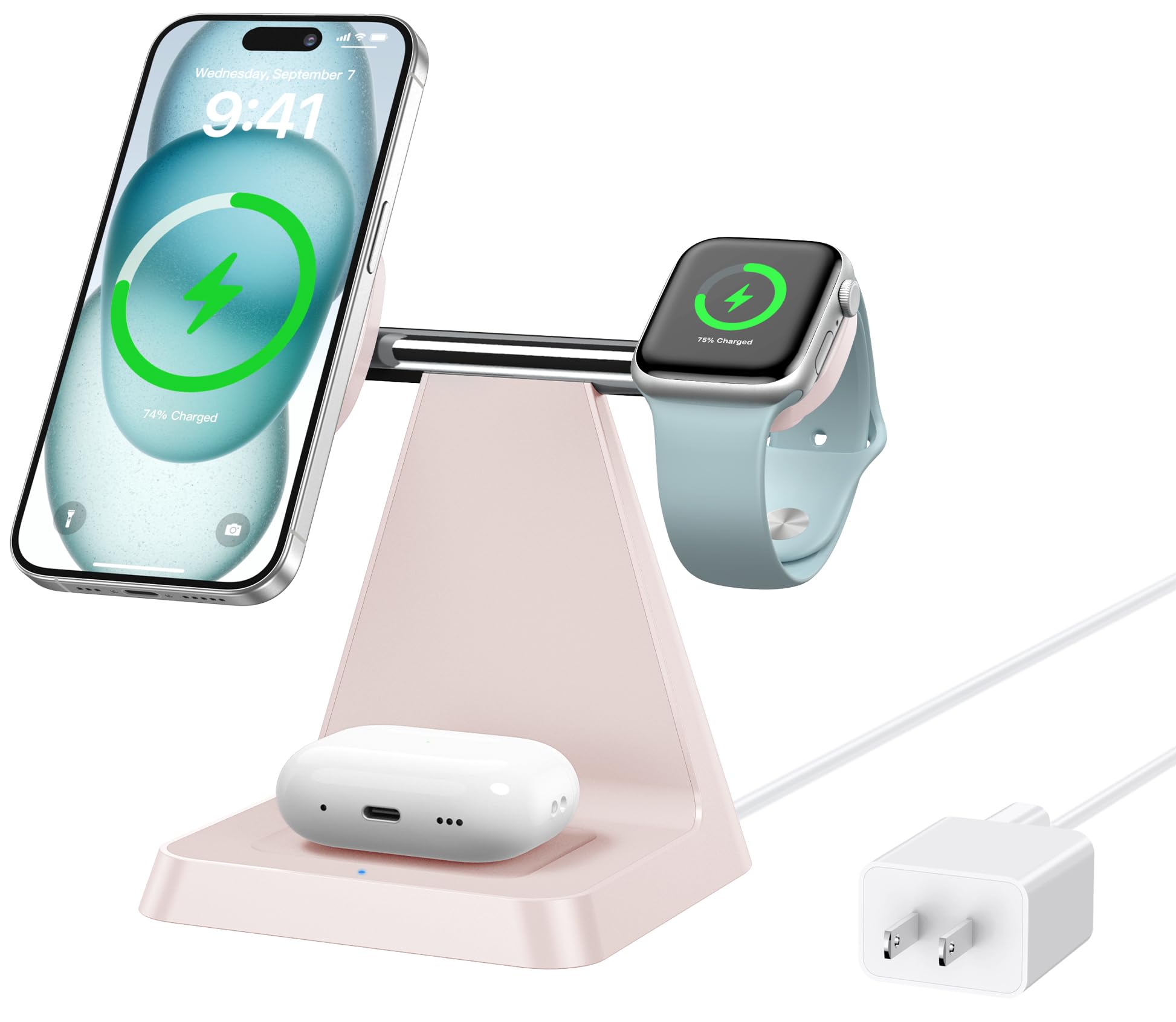 3-in-1 Magnetic Wireless Charging Station for iPhone 16/15/14/13/12 Pro Max & Apple Watch - Fast Qi-Certified Charger Stand for Multiple Devices | Perfect for Nightstand, Office Desk & Travel