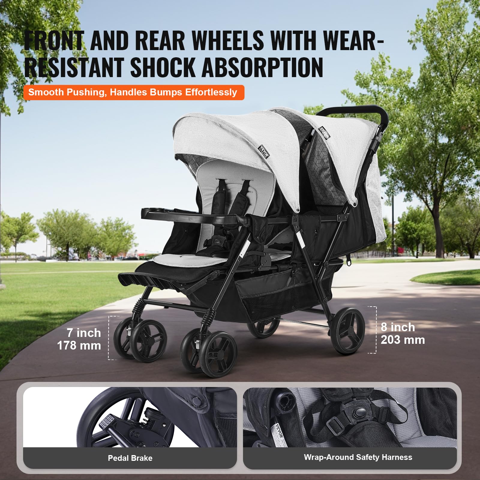 VEVOR Double Stroller for Toddlers, Lightweight Side by Side Baby Stroller with Adjustable Canopy & Storage Basket, Perfect for Twins or Siblings - Ideal for Park Walks, Shopping & Travel