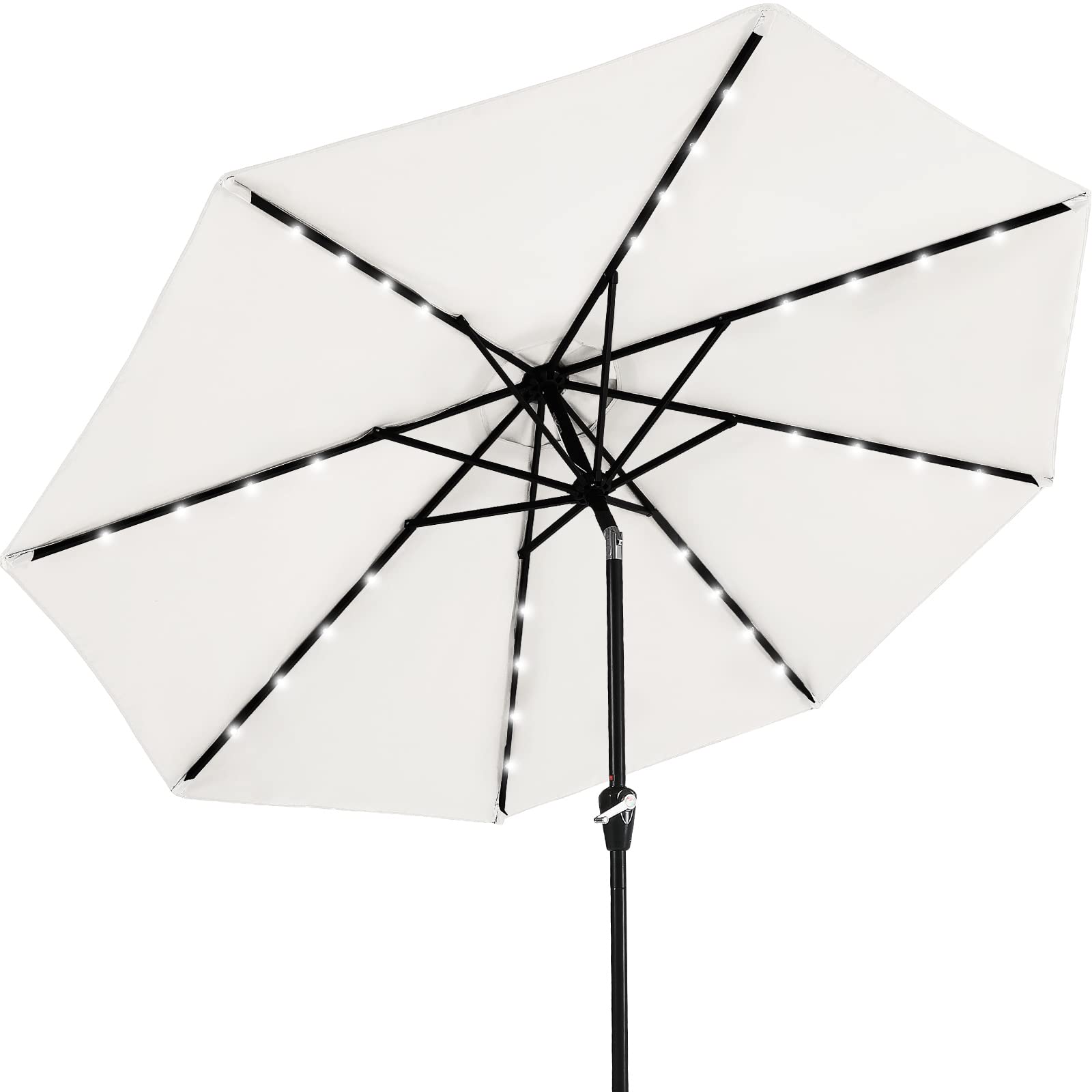 MASTERCANOPY 9ft Patio Umbrella with 32 Solar LED Lights - 8 Ribs, Light Beige Outdoor Market Umbrella for Garden, Poolside, Backyard & Beach Use
