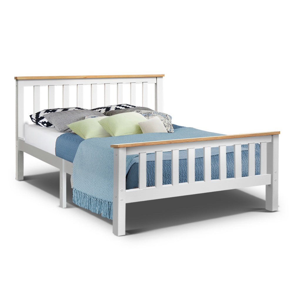 Kewarra Solid Wood Double Bed Frame - Queen Size White Wooden Bed with Headboard & Footboard - Perfect for Master Bedroom, Guest Room & Modern Home Decor