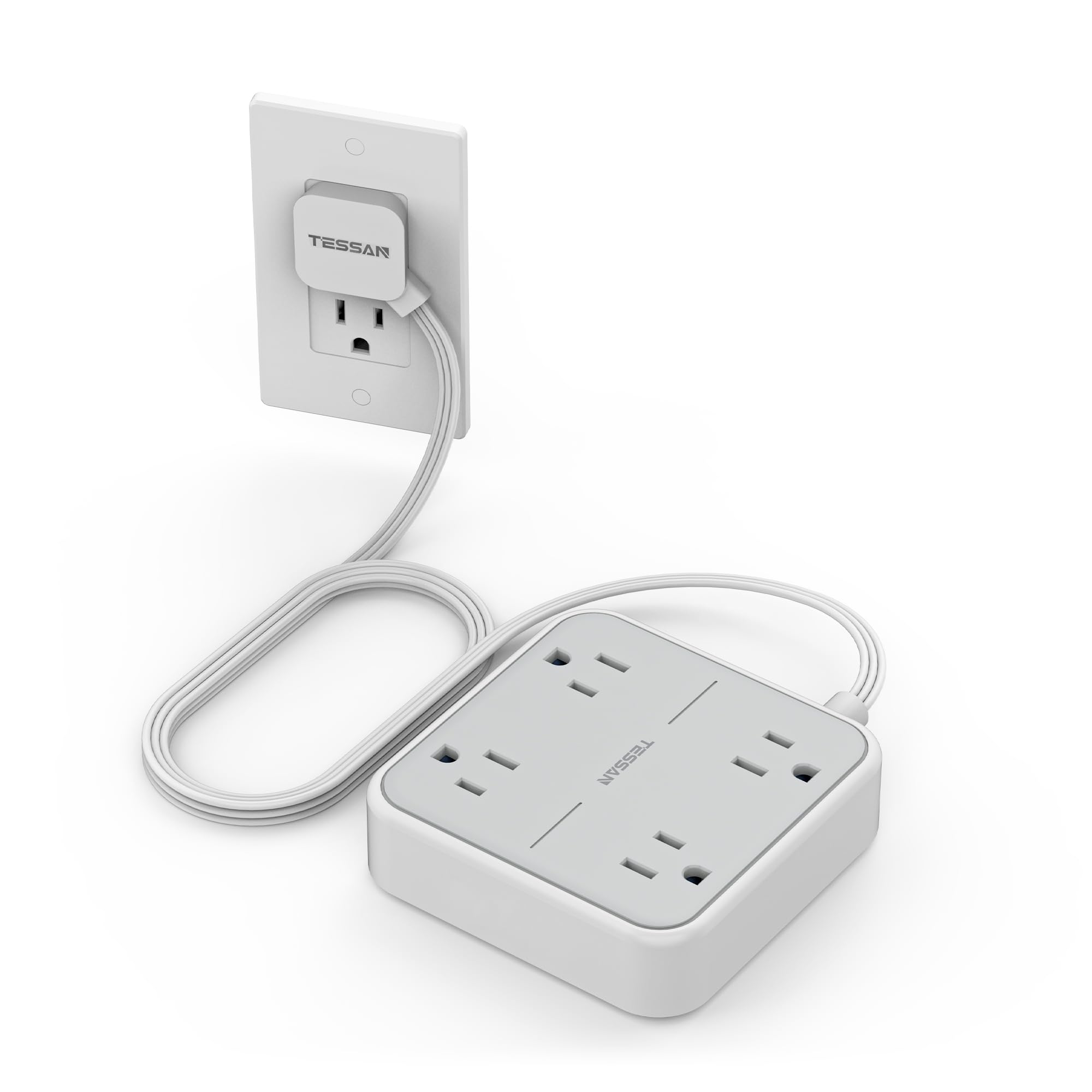 TESSAN 5 ft Surge Protector Power Strip with 4 Outlets, Flat Plug Extension Cord for Home Office Desk, Dorm Room Essentials - Safe Charging Station for Laptop, Phone & Electronics (Ideal for Workstations & Nightstands)
