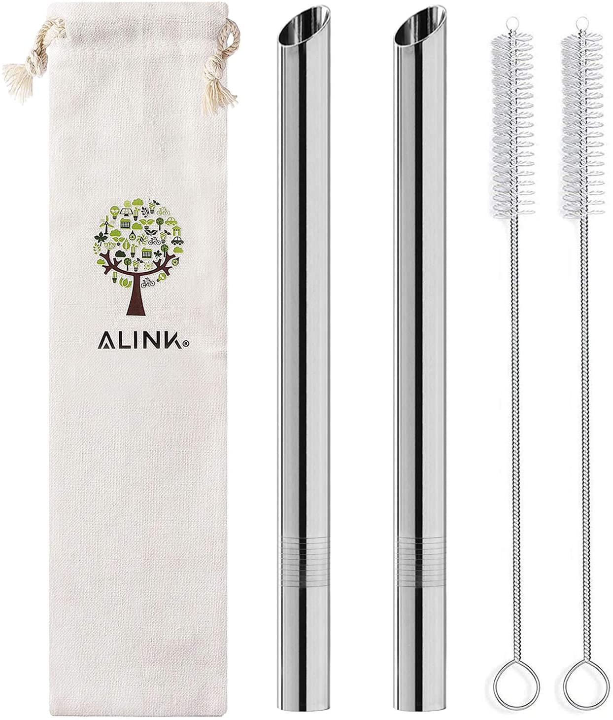 ALINK Reusable Metal Boba Straws - 2 Pack with Brushes & Case for Bubble Tea & Smoothies