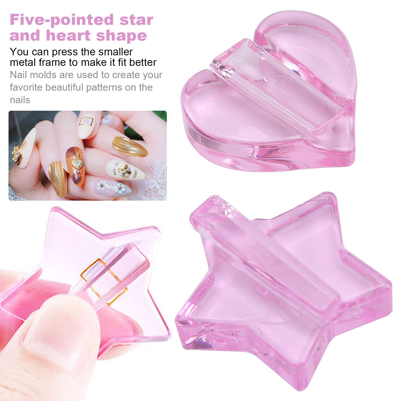2PCS Nail Art Metal Frame - Star & Heart Embossed Bending Tool for DIY Manicure, Nail Salon & Home Use | Professional Nail Art Equipment for Creative Designs