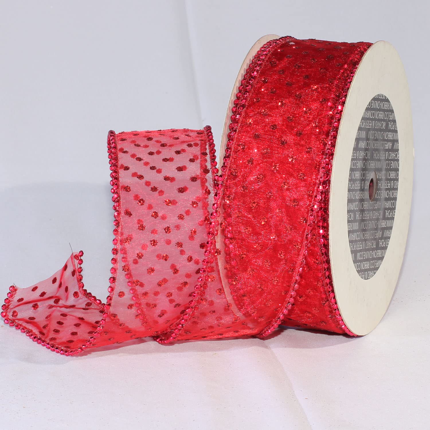 Shimmering Red Semi-Sheer Brooklyn Wire Edge Craft Ribbon - 2 Inch x 20 Yards for Gift Wrapping, DIY Crafts, Wedding Decorations & Party Supplies