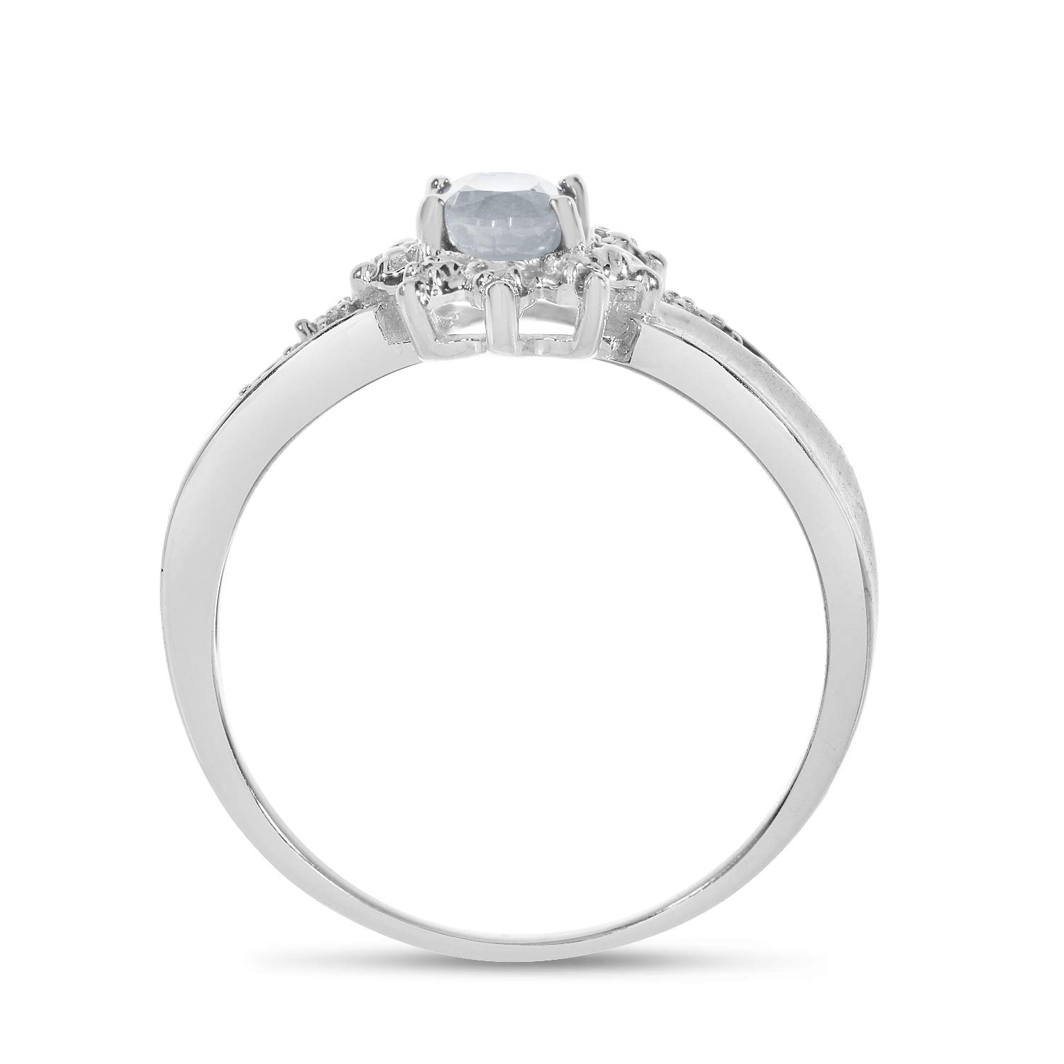 14K White Gold Oval White Topaz and Diamond Engagement Ring for Women - Size 5 - Perfect for Wedding, Proposal & Anniversary Gifts