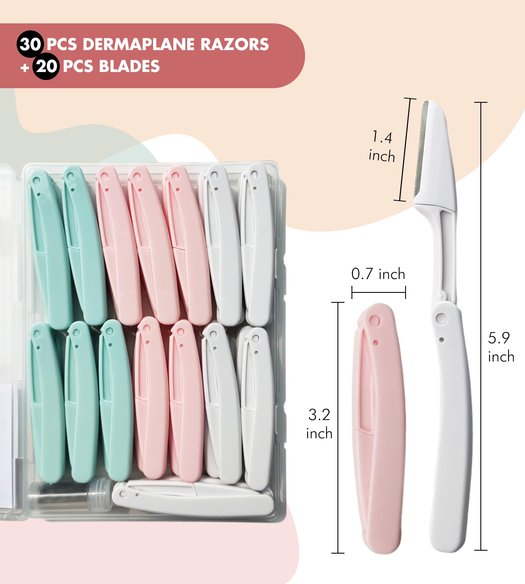 Premium Dermaplaning Tool Set - 30 Pcs Facial Exfoliating Razors & 20 Blade Refills for Women & Men - Peach Fuzz Remover, Skin Smoothing & Eyebrow Shaping - At-Home Spa Treatment & Pre-Makeup Prep
