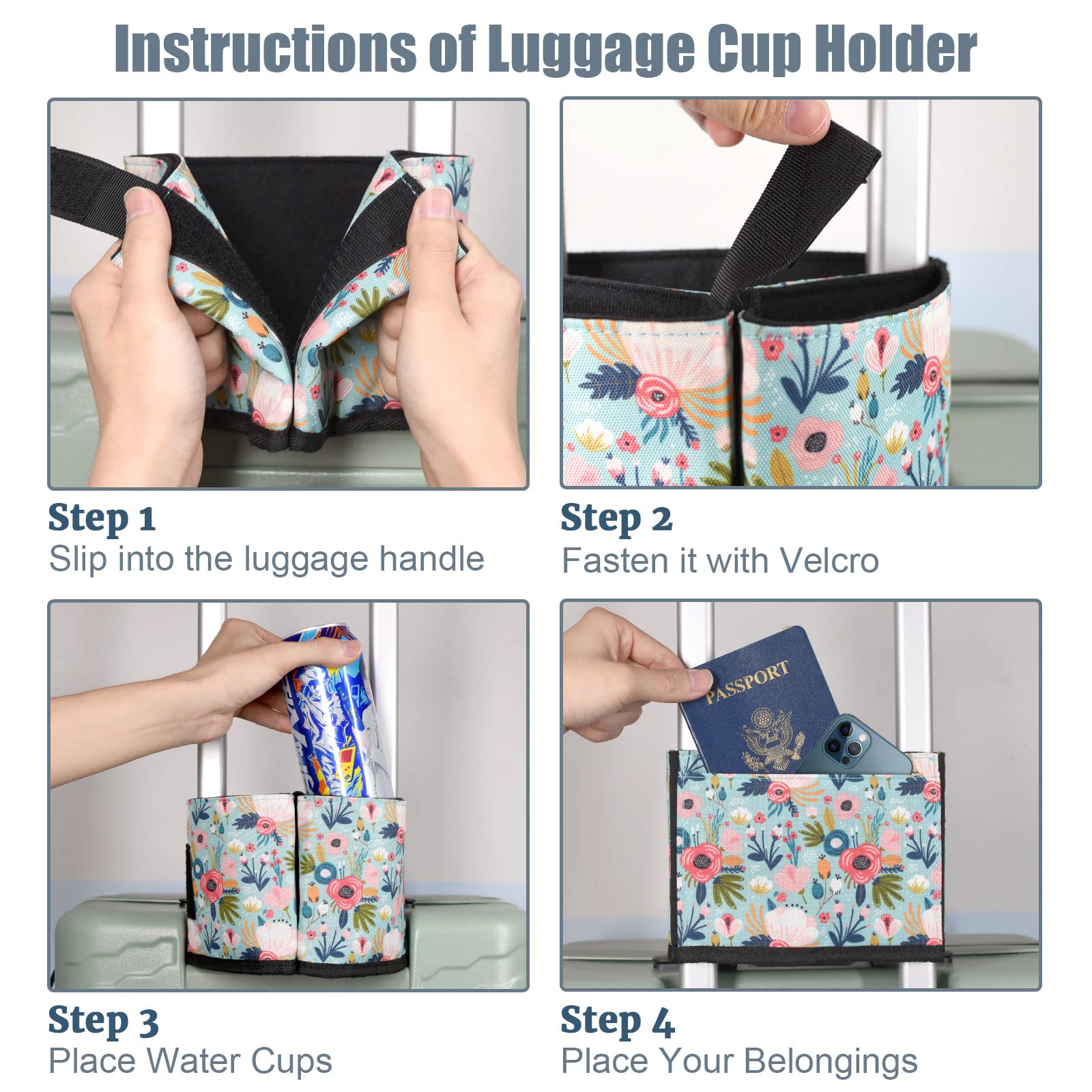 ACdream Luggage Cup Holder - Portable Suitcase Drink Carrier for Travel | Hands-Free Water & Coffee Caddy Attachment | Perfect Flight Attendant Gift & Airplane Travel Accessory | Ideal for Airport, Commuting & Daily Use