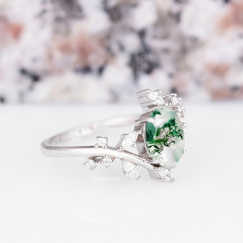 Green Moss Agate Leaf Ring in Sterling Silver - Nature-Inspired Jewelry for Women, Boho Style Gift for Her, Perfect for Everyday Wear & Special Occasions