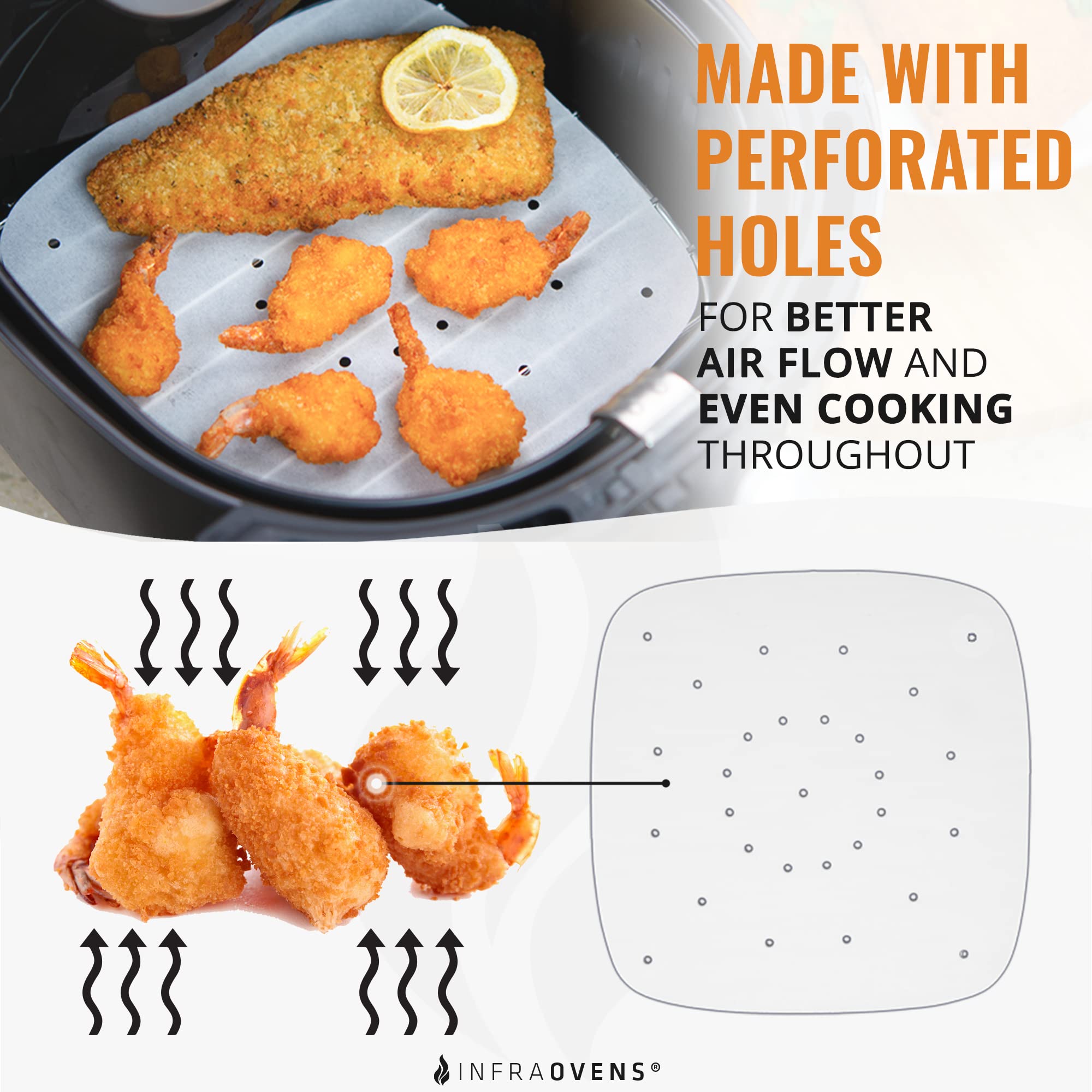 Non-Stick Air Fryer Parchment Paper Liners - Square Perforated Sheets for Chefman, Cosori, Dash, Nuwave, Philips & More | Bleached Safe Cooking Liners for Air Fryer Baskets, Pans & Trays | Perfect for Healthy Frying, Roasting & Baking at Home