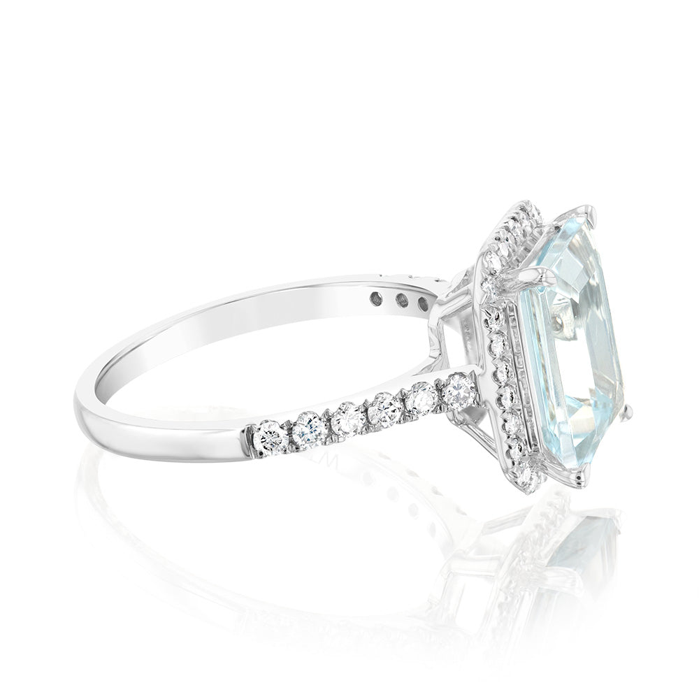 9ct White Gold 2.4ct Aquamarine & 1/3ct Diamond Engagement Ring for Women - Perfect for Weddings, Anniversaries & Special Occasions