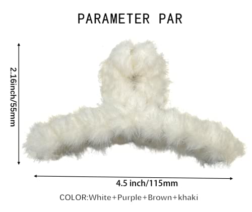 4 PACK Large Hair Claw Clips for Women - 4.3 Inch Plush Hair Clips, Soft Fur Hair Grippers, Half Bun Hairpins for Daily Use, Parties & Special Occasions (4 Count) - Perfect for Thick Hair, Updos & Stylish Hairstyles