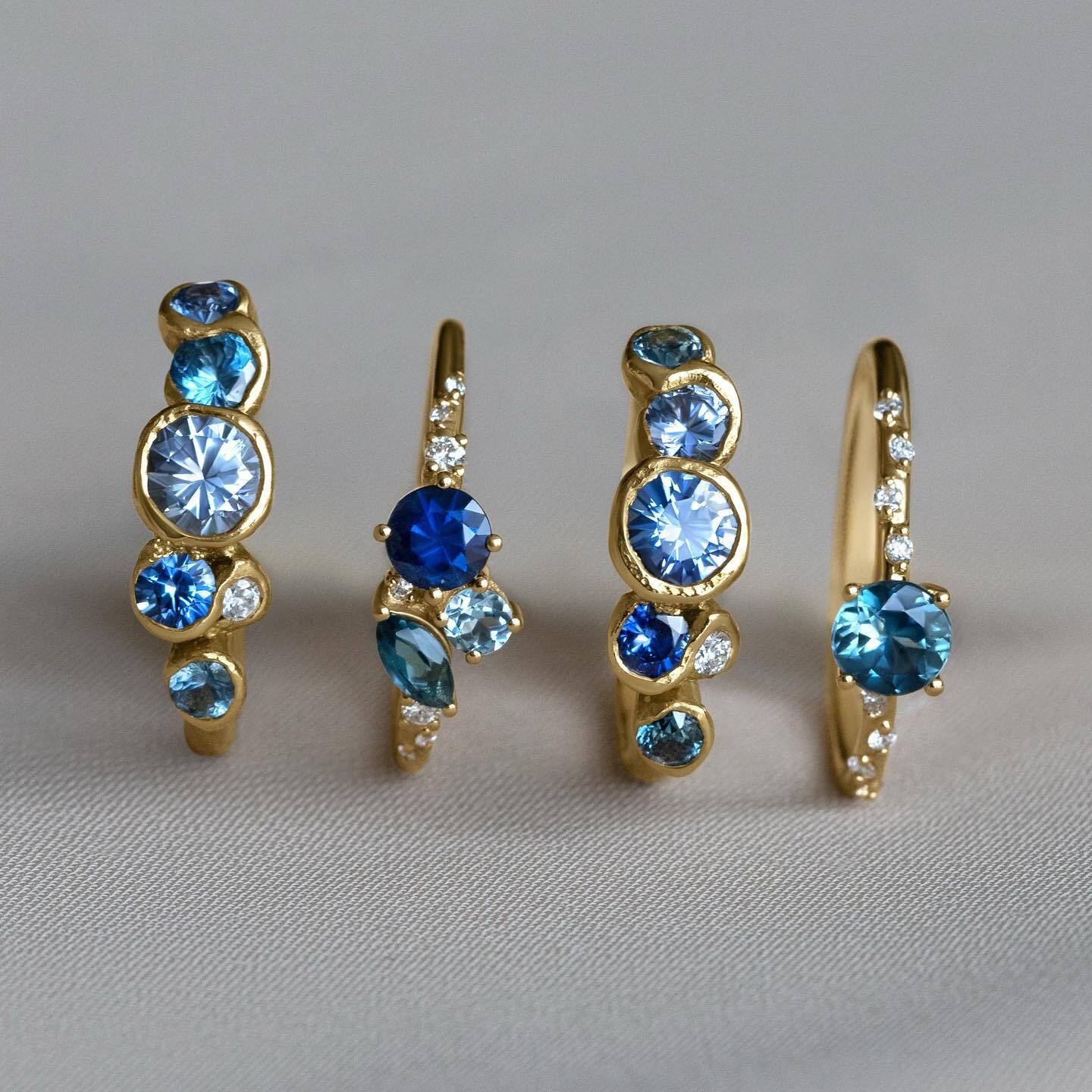 Starry Ocean Blue Ring for Women - Elegant Silver Wave Design Jewelry - Perfect for Beach Weddings, Date Nights & Gifts