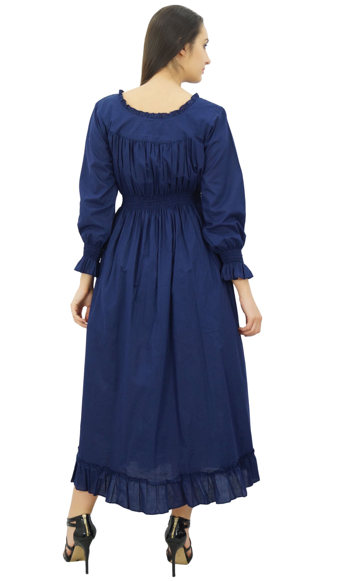 Bimba Women's Cotton Smocked Waist Long Casual Maxi Dress - Flowy Summer Beach Dress for Vacation, Date Night & Outdoor Activities