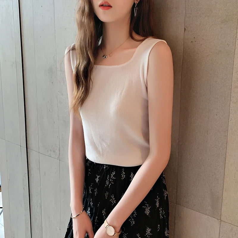 Women's Basic Knitted Vest - O-Neck Sleeveless Tank Top Casual Summer Crop Top (Black, White, Green) | Perfect for Layering, Beach Outfits & Summer Fashion