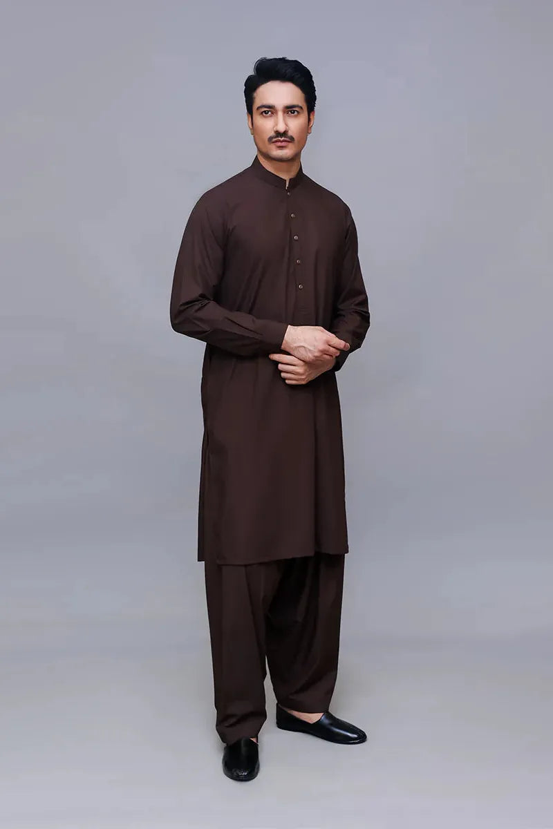 Amir Adnan Classic Fit Poly Viscose Chocolate Brown Suit for Men - Perfect for Business Meetings, Weddings & Formal Events