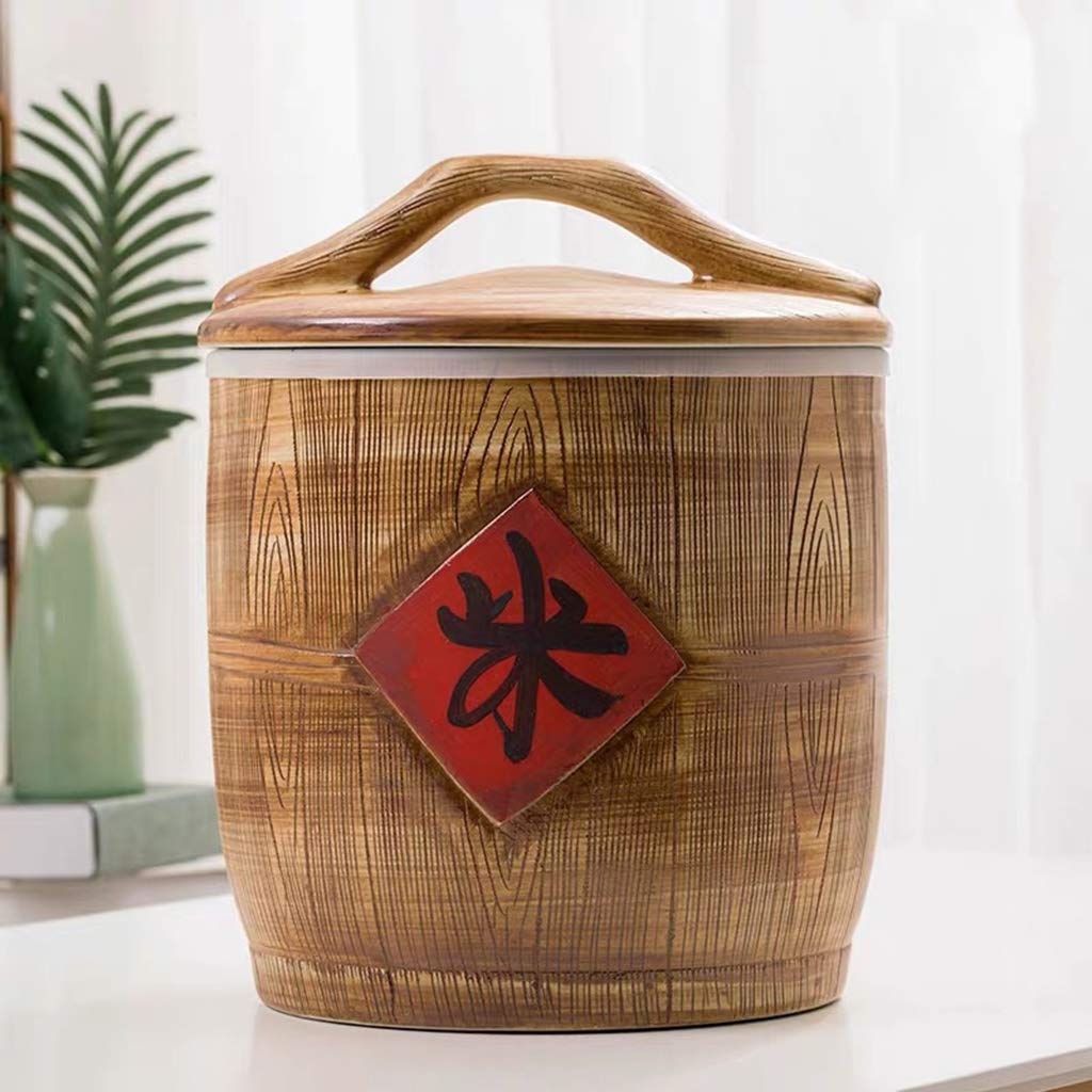 Vintage Ceramic Cereal Storage Container - Chinese Porcelain Grain Dispenser for Flour, Sugar, Coffee, Rice, Nuts, Snacks, Pet Food & Tea - 5kg/11lb Capacity (Color C) - Perfect for Kitchen Pantry Organization & Countertop Display