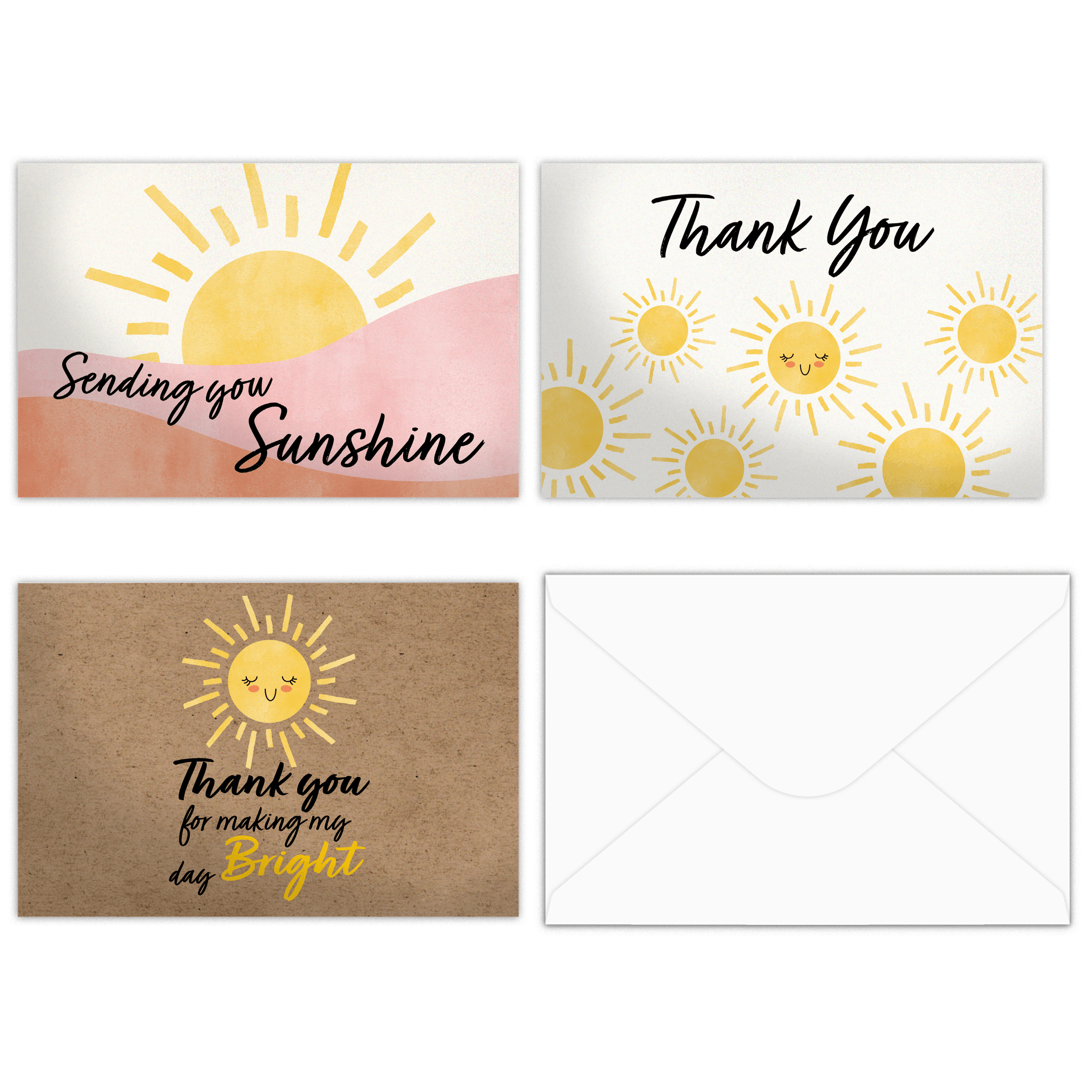 Sunshine Thank You Cards with Envelopes - Bulk Pack of 50 Blank Greeting Cards for Birthday, Wedding, Graduation & Appreciation - Perfect for Office, School & Personal Use