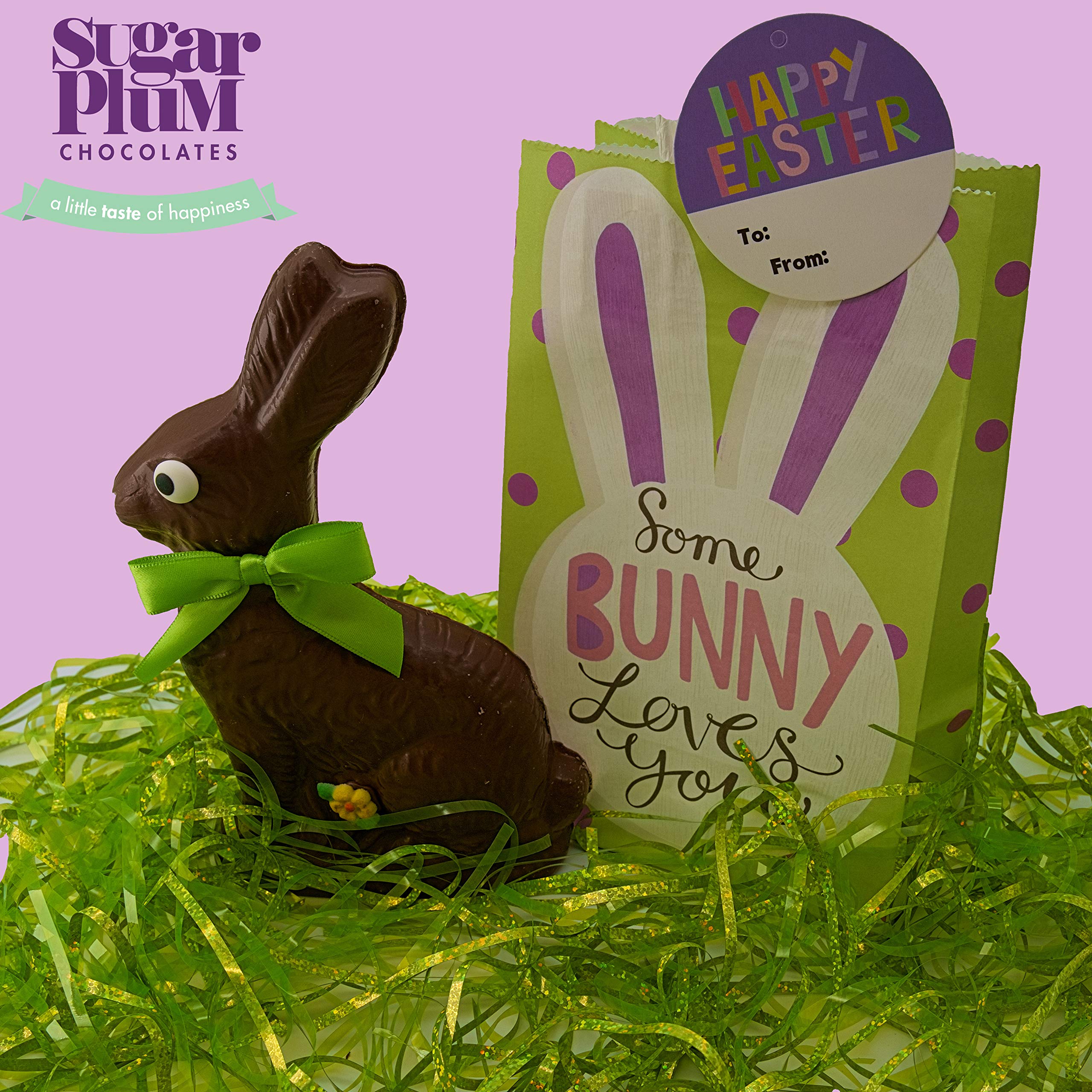 **Handmade Large Solid Milk Chocolate Easter Bunny - 1/2 lb (8 oz) Easter Candy for Kids & Adults, Gift-Wrapped with Bow - Perfect for Easter Baskets, Party Favors & Holiday Gifts**