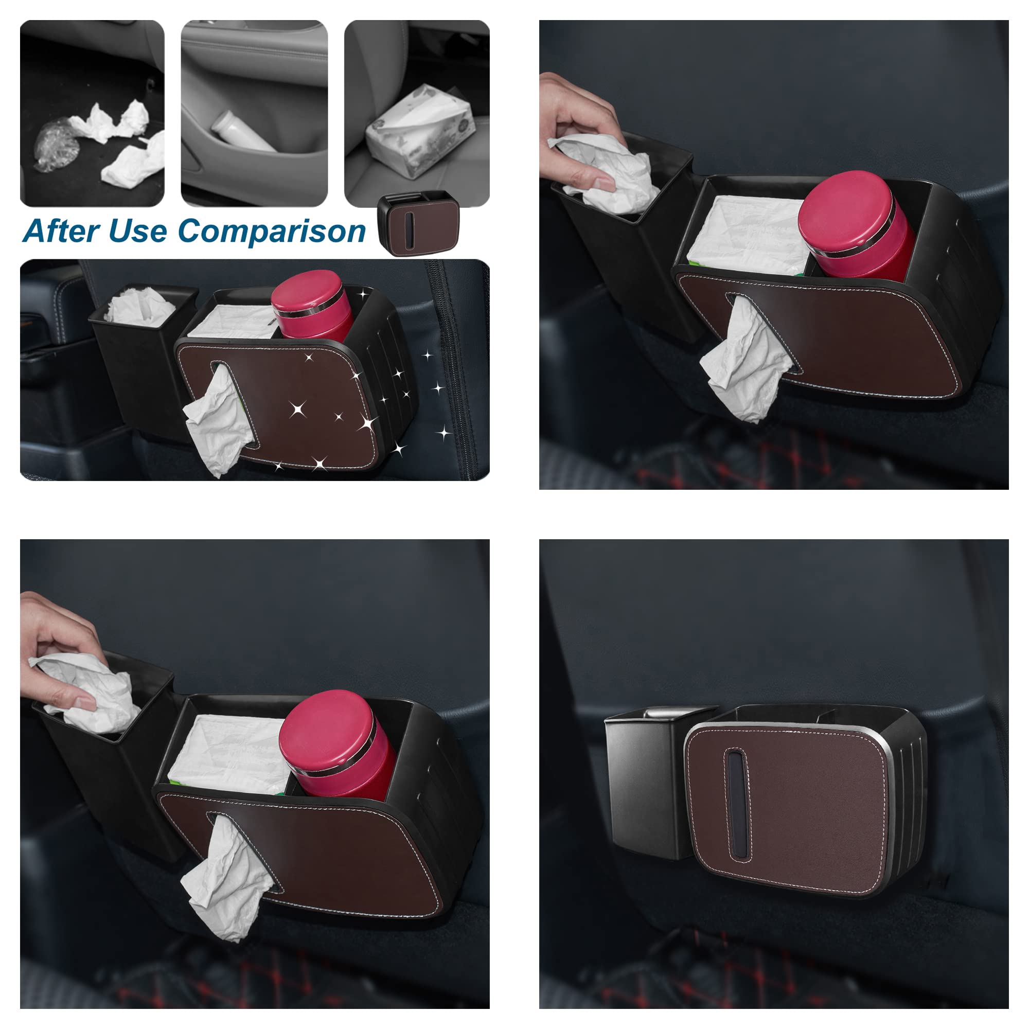 Multifunctional Car Backseat Organizer with Storage Box, Detachable Trash Can, Tissue Holder & Cup Holders - Brown Car Interior Accessories for Travel, Road Trips & Daily Commute | Perfect for Family Vacations, Work Commutes & Road Trips