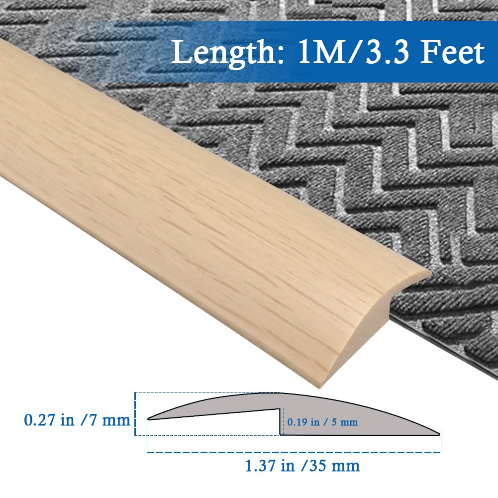 Self-Adhesive PVC Floor Transition Strip - Wood Grain Beige (3.3Ft) for Carpet & Hard Flooring - Smooth Threshold Edging for Gaps Under 5mm - Perfect for Doorways, Hallways & Room Dividers