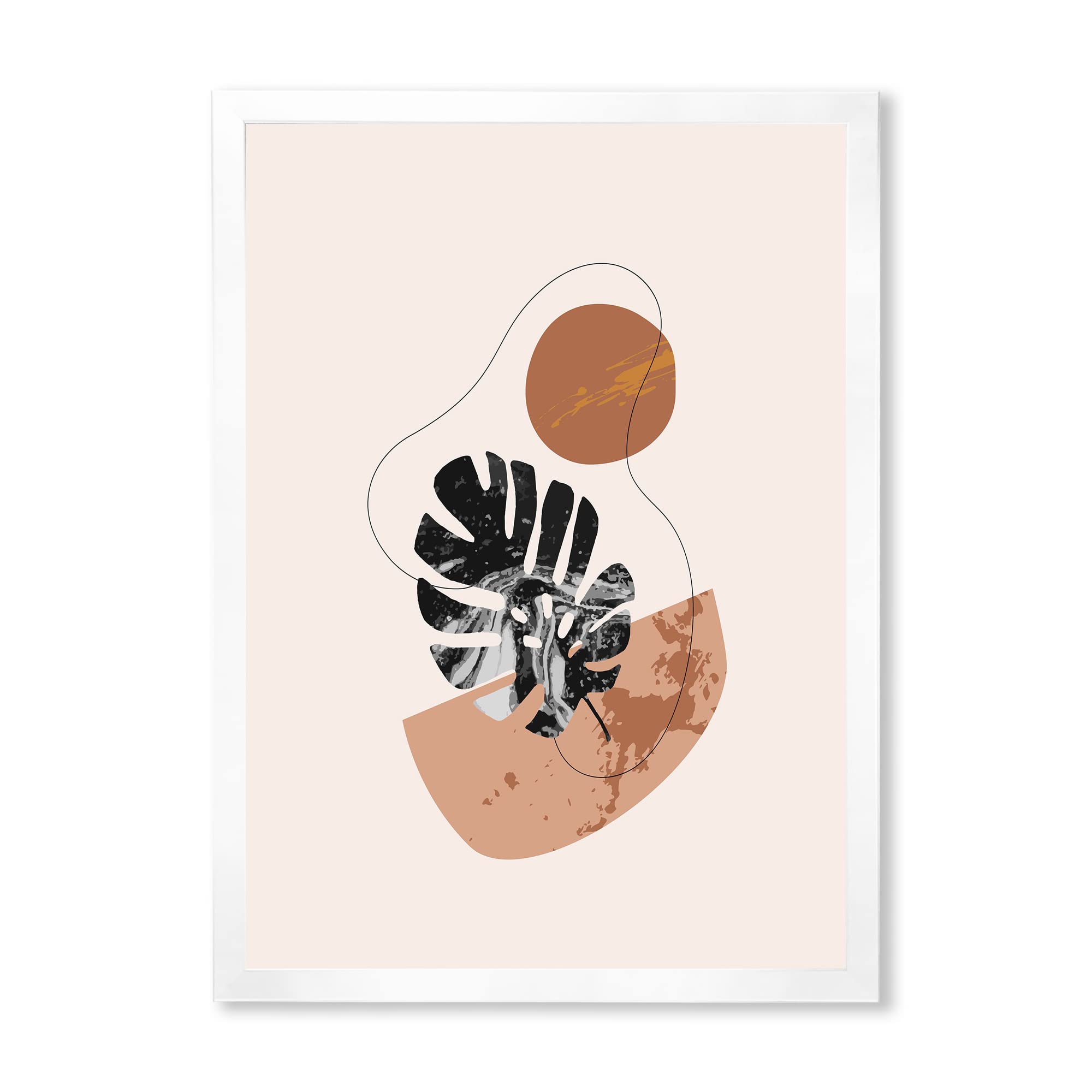 Abstract Shapes & Tropical Monstera Leaves Modern Framed Wall Art - Contemporary Home Decor for Living Room, Bedroom & Office - Ready to Hang Canvas Prints