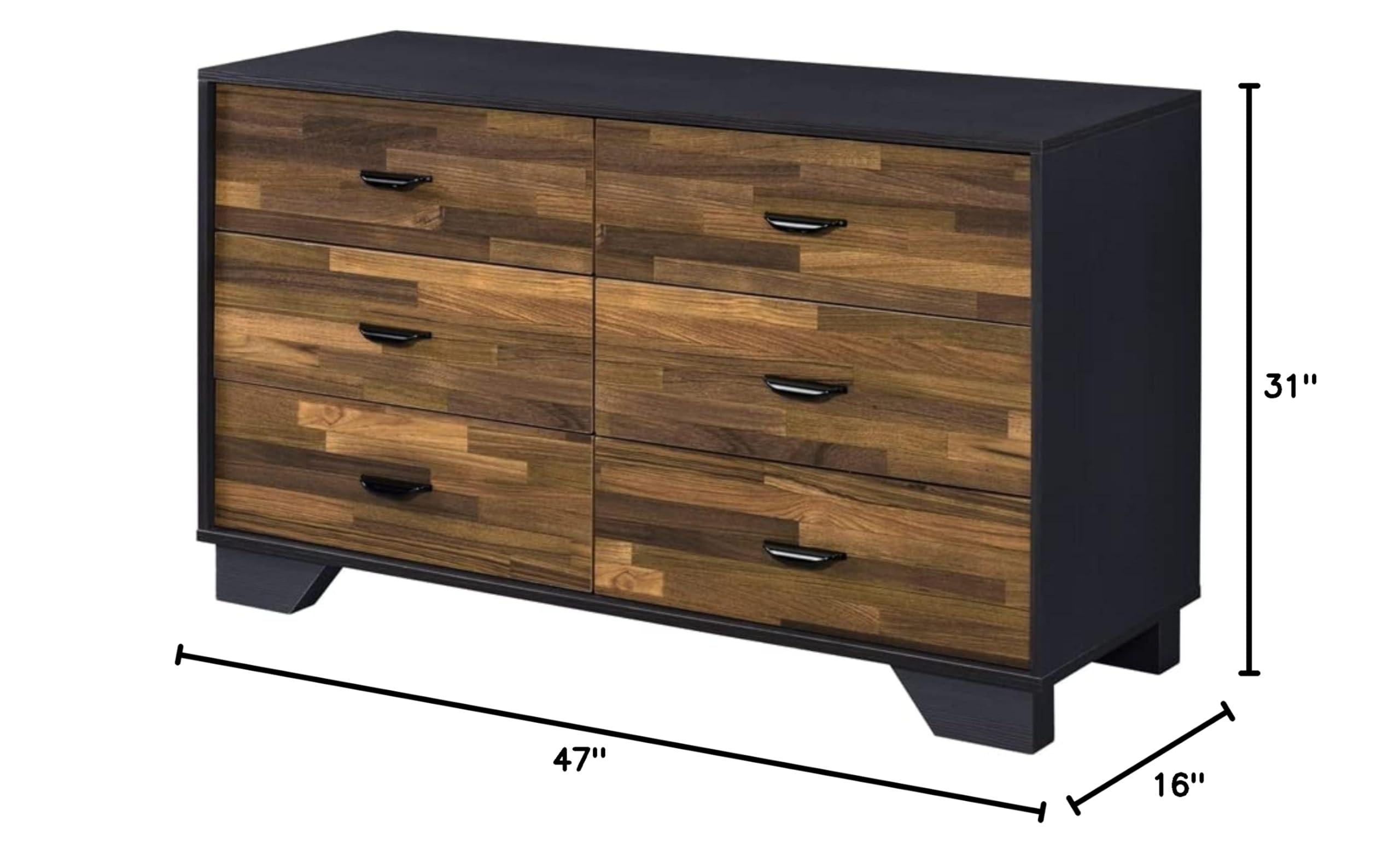 Acme Eos 6-Drawer Wooden Dresser - Solid Walnut & Black Finish - Modern Bedroom Furniture for Storage & Organization - Perfect for Master Bedroom, Guest Room or Nursery